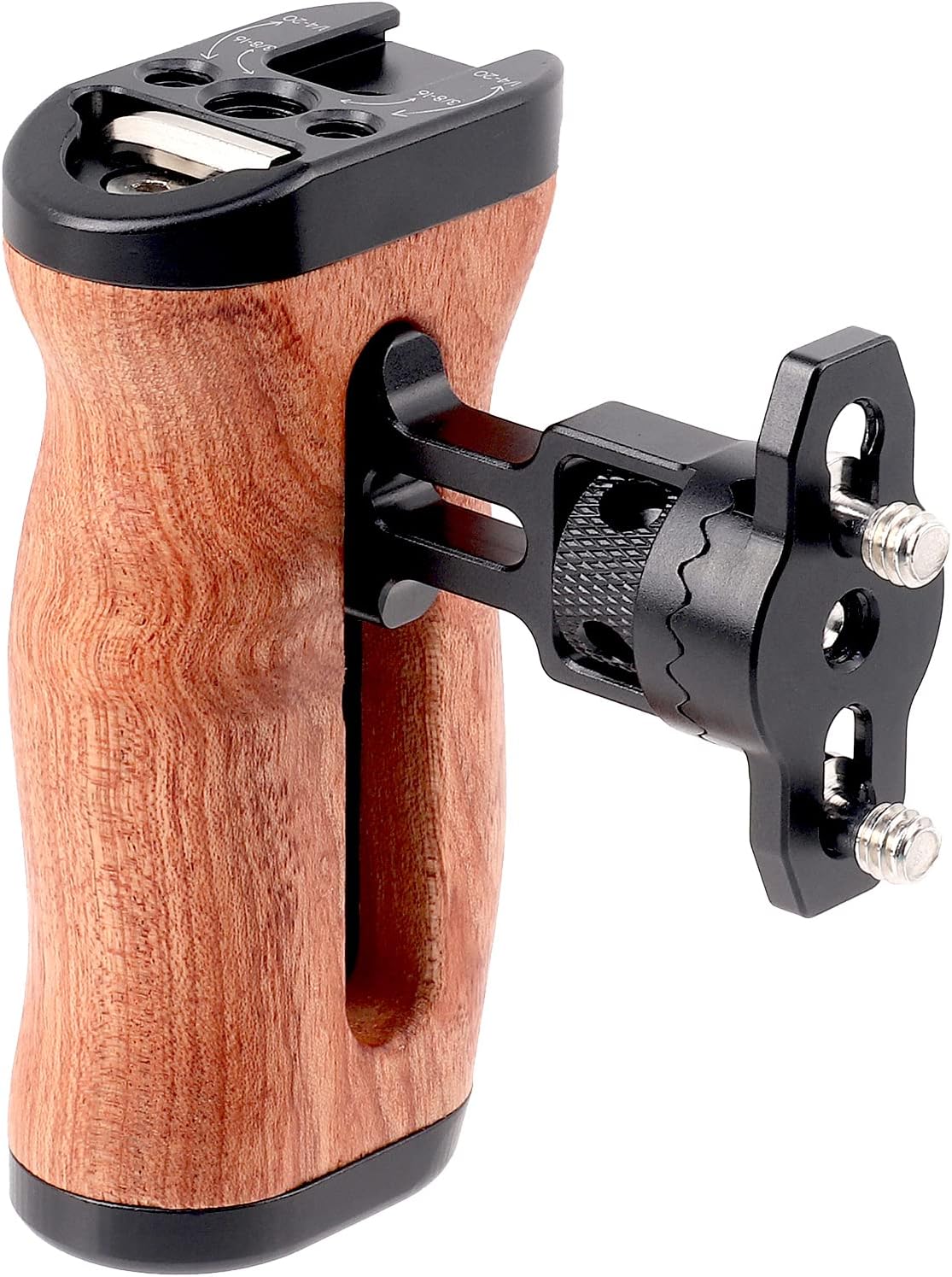 FocusFoto 1/4"-20 3/8"-16 Wooden Side Handle Grip Left/Right Handgrip with & & Cold Shoe Mount Universal for DSLR