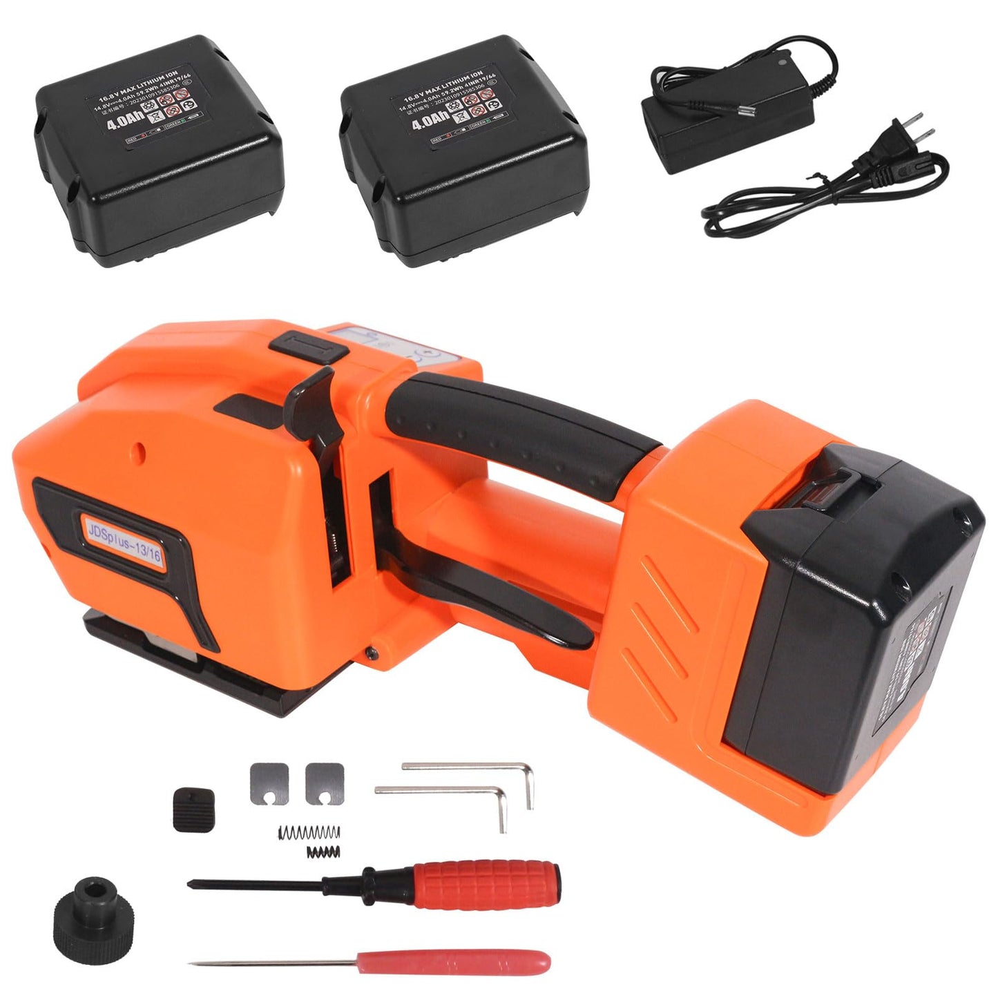 ZHONGMIN Electric Strapping Machine with LCD Screen, 2 x 4000mAh Battery Powered Automatic Strapping Banding Tool for 1/2" to 5/8" PP PET Straps, Portable Baler for Box & Pallet Packaging
