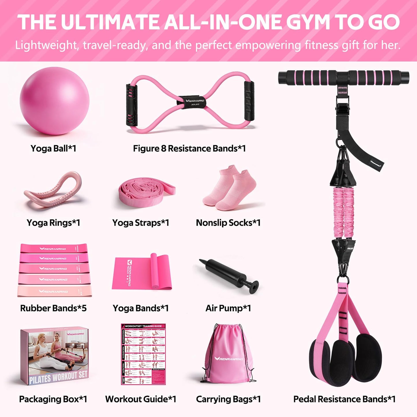 2026 Upgraded Pedal Resistance Bands with Handles, 14-in-1 Multifunction Exercise Bands & Pilates Kit Fitness Equipment Set for Core/ABS, Slimming Training & Physical Therapy