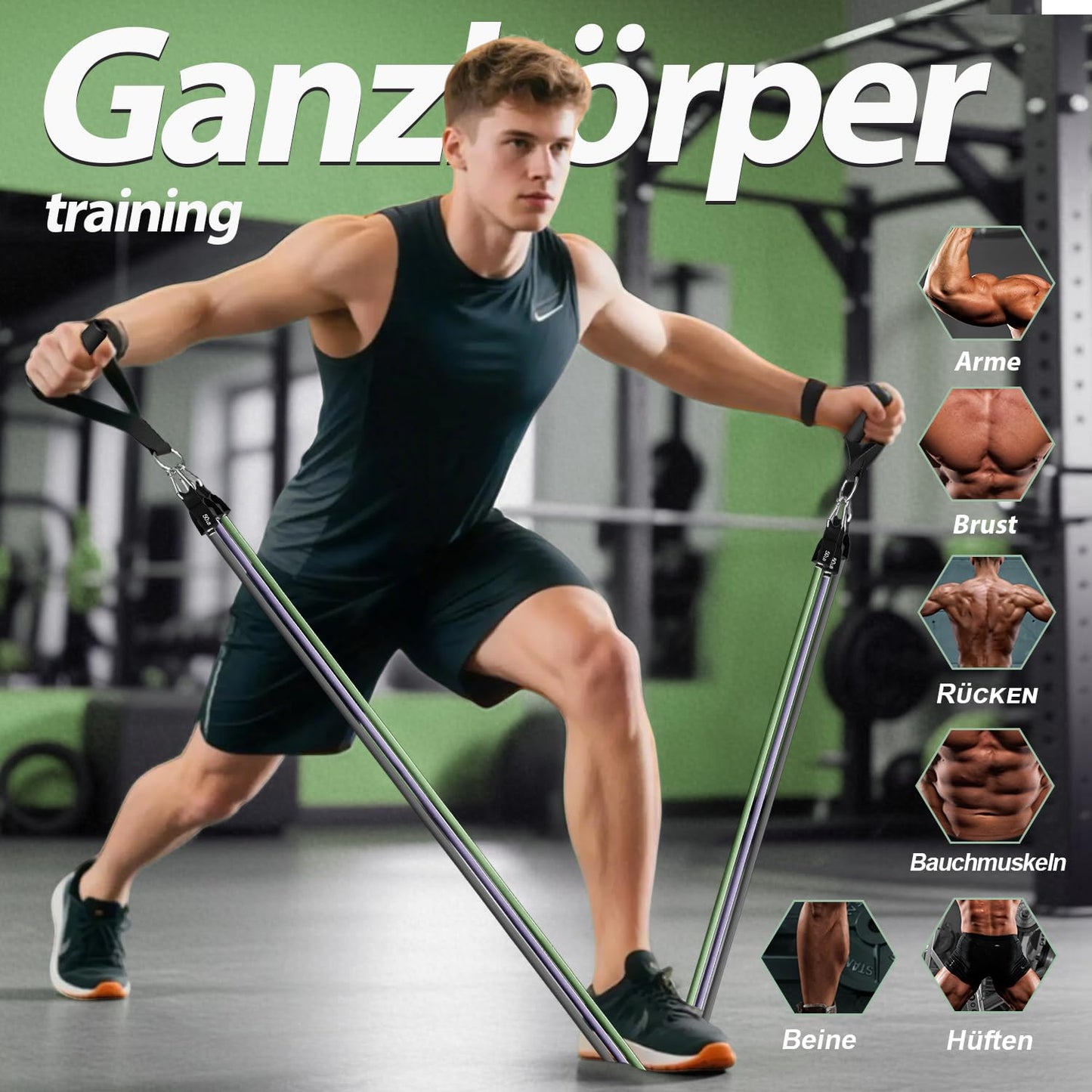 WHATAFIT Resistance Bands, Exercise Bands，Resistance Bands for Working Out, Work Out Bands with Handles for Men and Women Fitness, Strength Training Home Gym Equipment Purple Grey