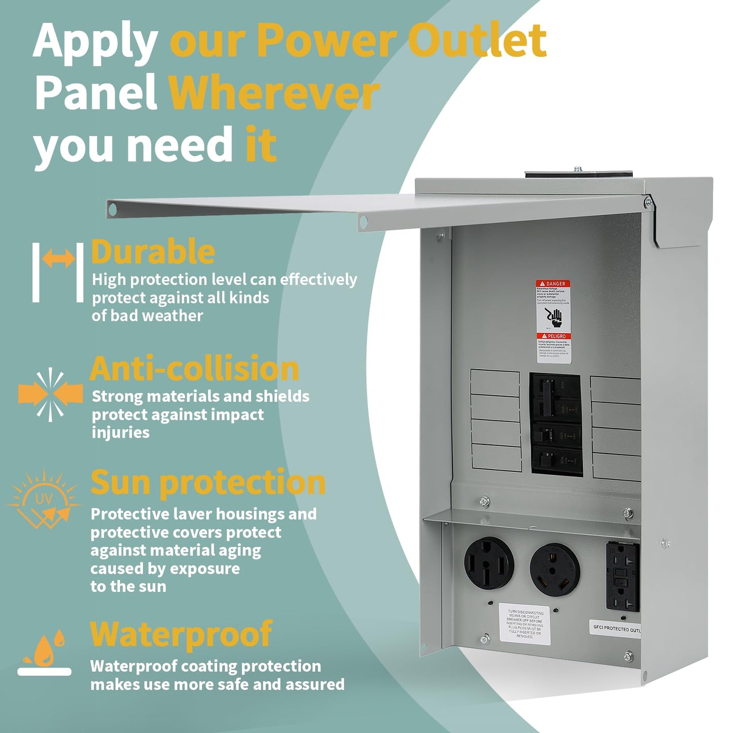 Electrical Panel RV Electrical Outlet Panel with Breaker Prewired Circuit 20 30 50 Amp Receptacle Installed Power Outlet Box Weatherproof,UL Listed