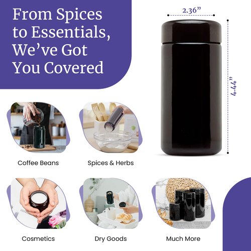 Infinity Jars Tall Screw Top Jar 200 Ml (6.7 fl oz), UV Black Glass Airtight Smell-Proof Container for Coffee, Tea, Dried Goods, Refillable Tall Jar for Long-Term Kitchen Storage Pack 10