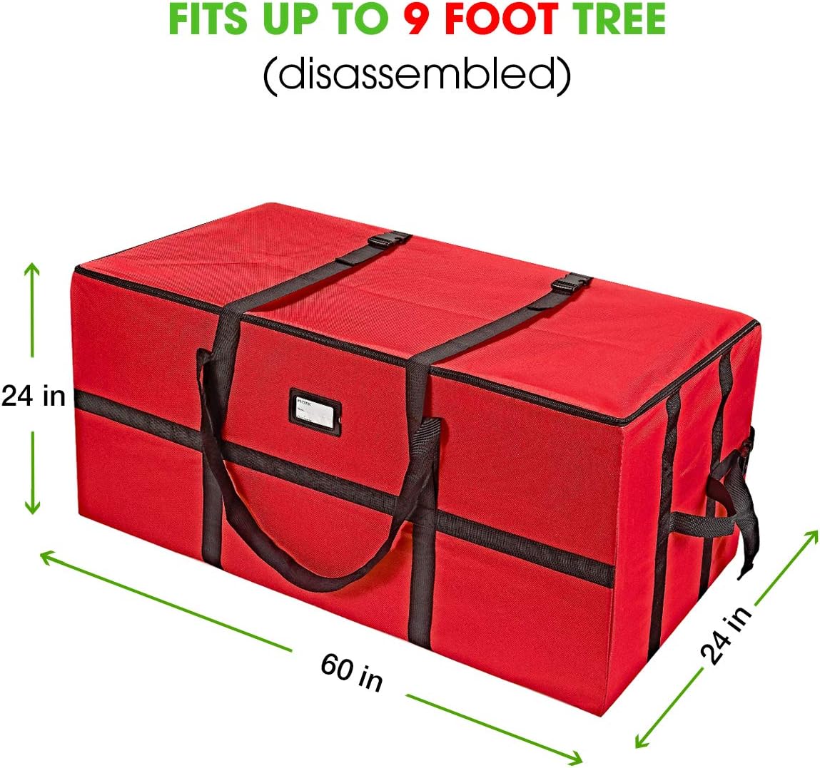 ProPik Christmas Tree Storage Bag - Heavy Duty Container for 9 Ft. Disassembled Trees | 24" H x 24" W x 60" L, Red