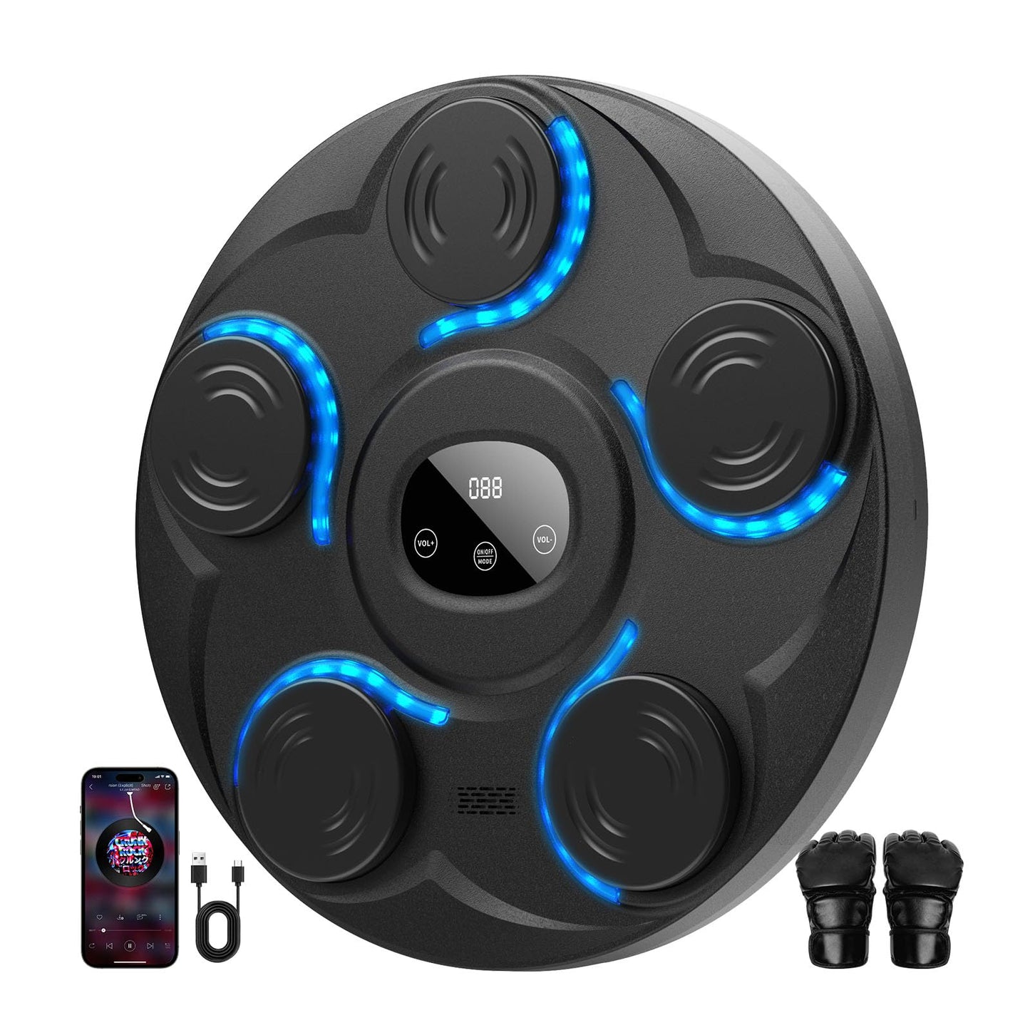 Music Boxing Machine,Bluetooth Smart Traineing with Boxing Gloves,Wall Mounted Music Punching Machine,5/6 Boxing Target Large Size Punching Machine for Adults Kids