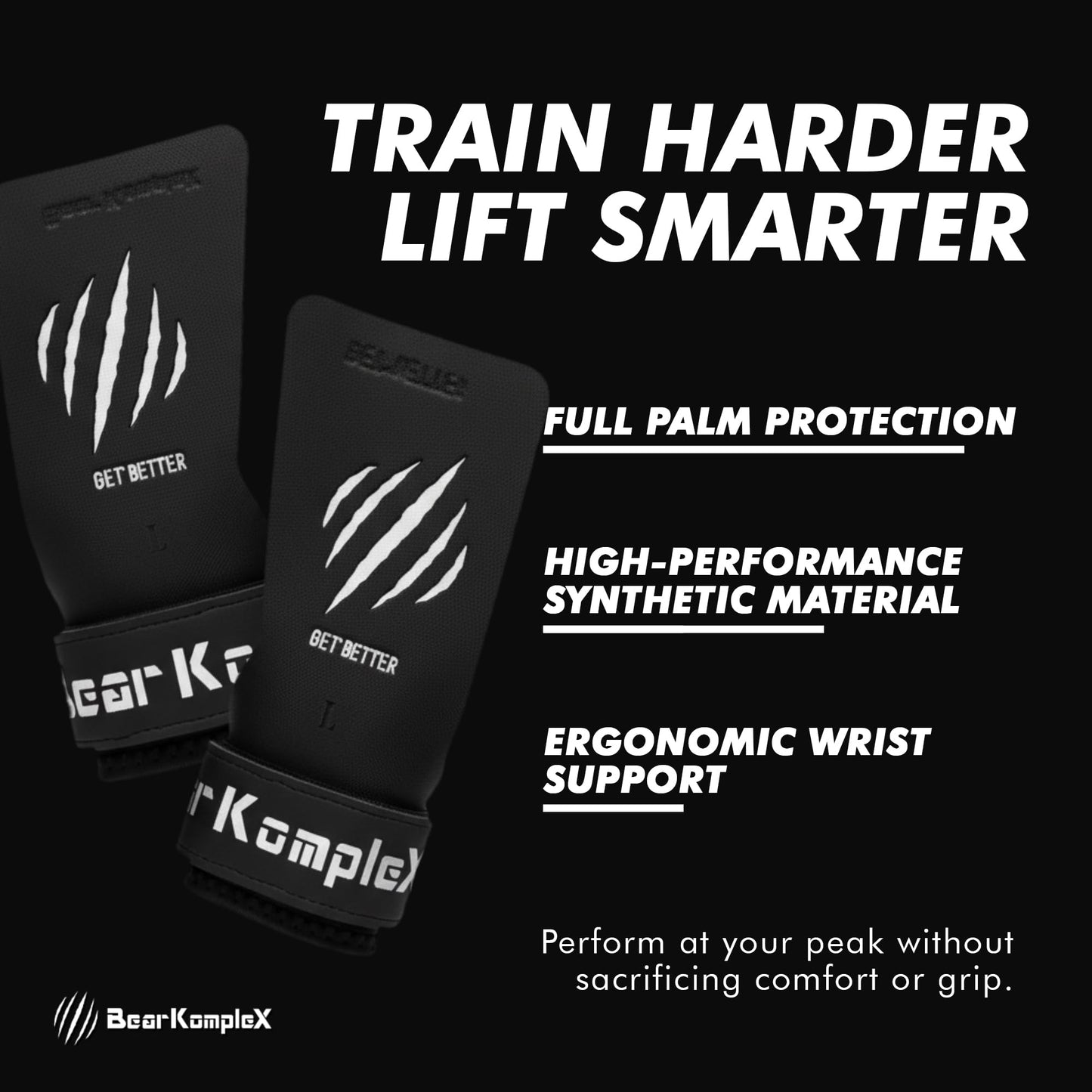 Bear KompleX - Cross Training Hand Grips for Weight Lifting, Gymnastics, and Pull Ups - Lightweight and High Performance Powerlifting Grips for Men and Women - No Hole Design, Black Diamond