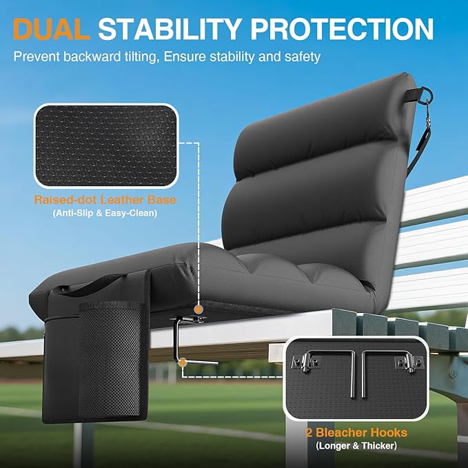 HOPERAN Heated Stadium Seats for Bleachers with Back Support - 3 Levels Bleacher Chairs with Back and Cushion, Wide & Soft Thick Padded Bleacher Seats, Stadium Chairs for Outdoor Sports Games