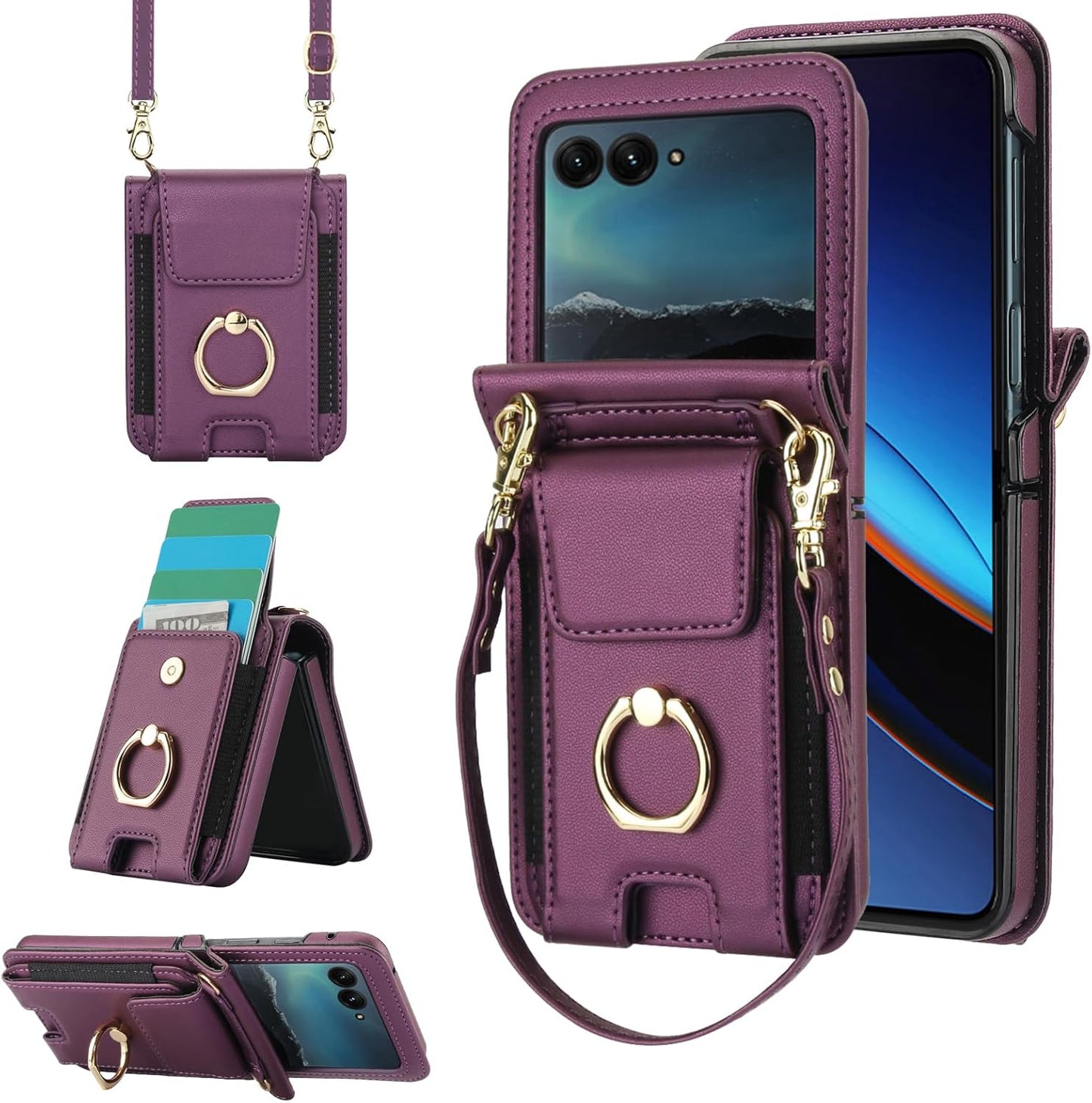 Asuwish 50 2024/Razr 2024 Plus2024 Phone Case for Motorola Moto Razr Ultra/Razr+ Plus Wallet Cover with Ring Crossbody