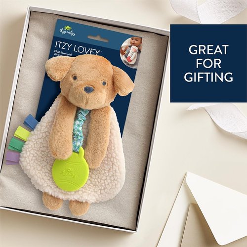 Itzy Ritzy - Itzy Lovey with Teether | Soft Puppy Lovey with Crinkle Sound & Textured Ribbons