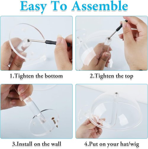 LUTTY Wall-Mounted Clear Acrylic Hat Display Stand - 2Pcs Domed Racks for Baseball Caps & Wigs