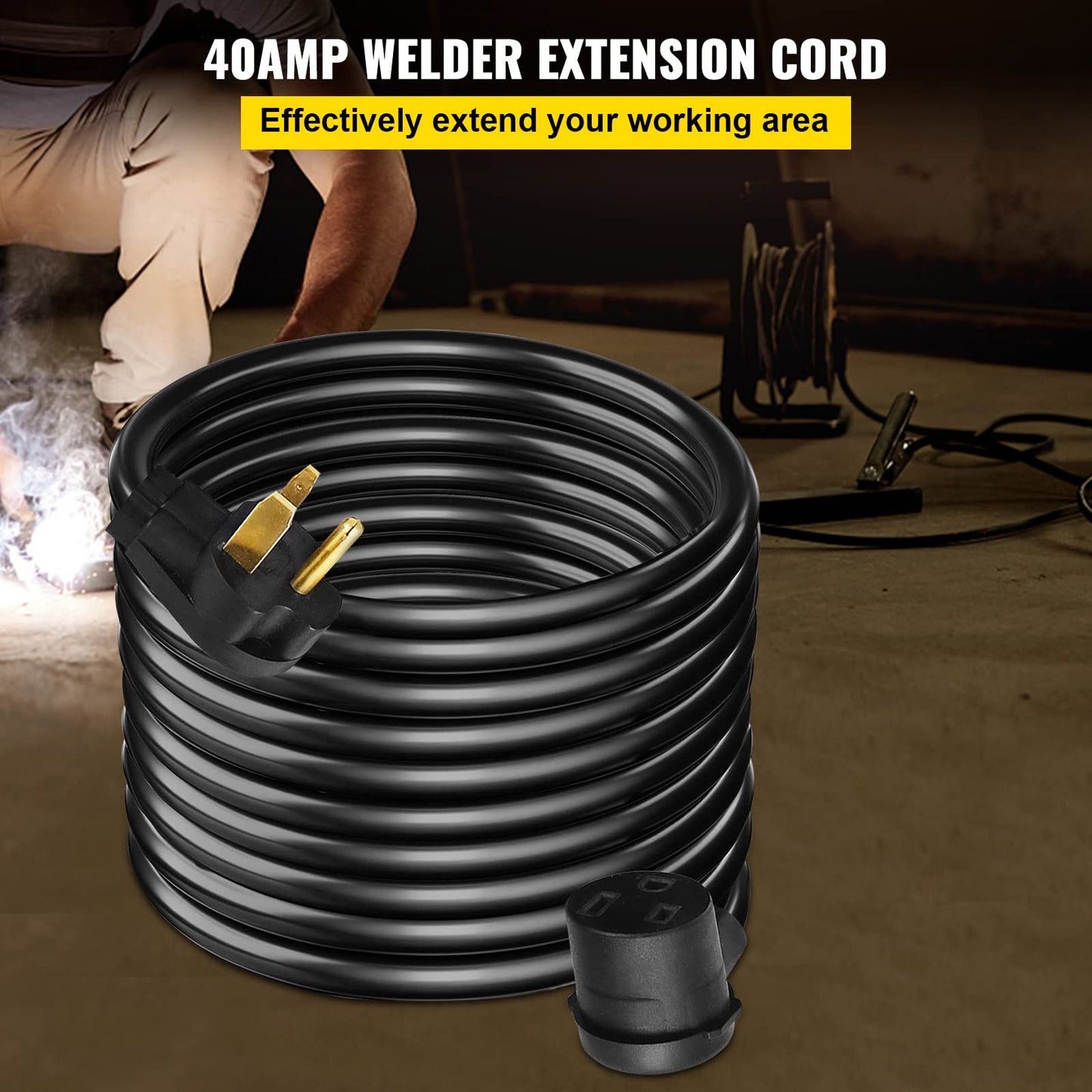VEVOR 50FT Welder Extension Cord 40 Amp 250V 10 Gauge, NEMA 6-50 3 Prong, STW 10/3 AWG Heavy Duty Welding Power Cord for MIG/TIG/Plasma/Lincoln/Miller