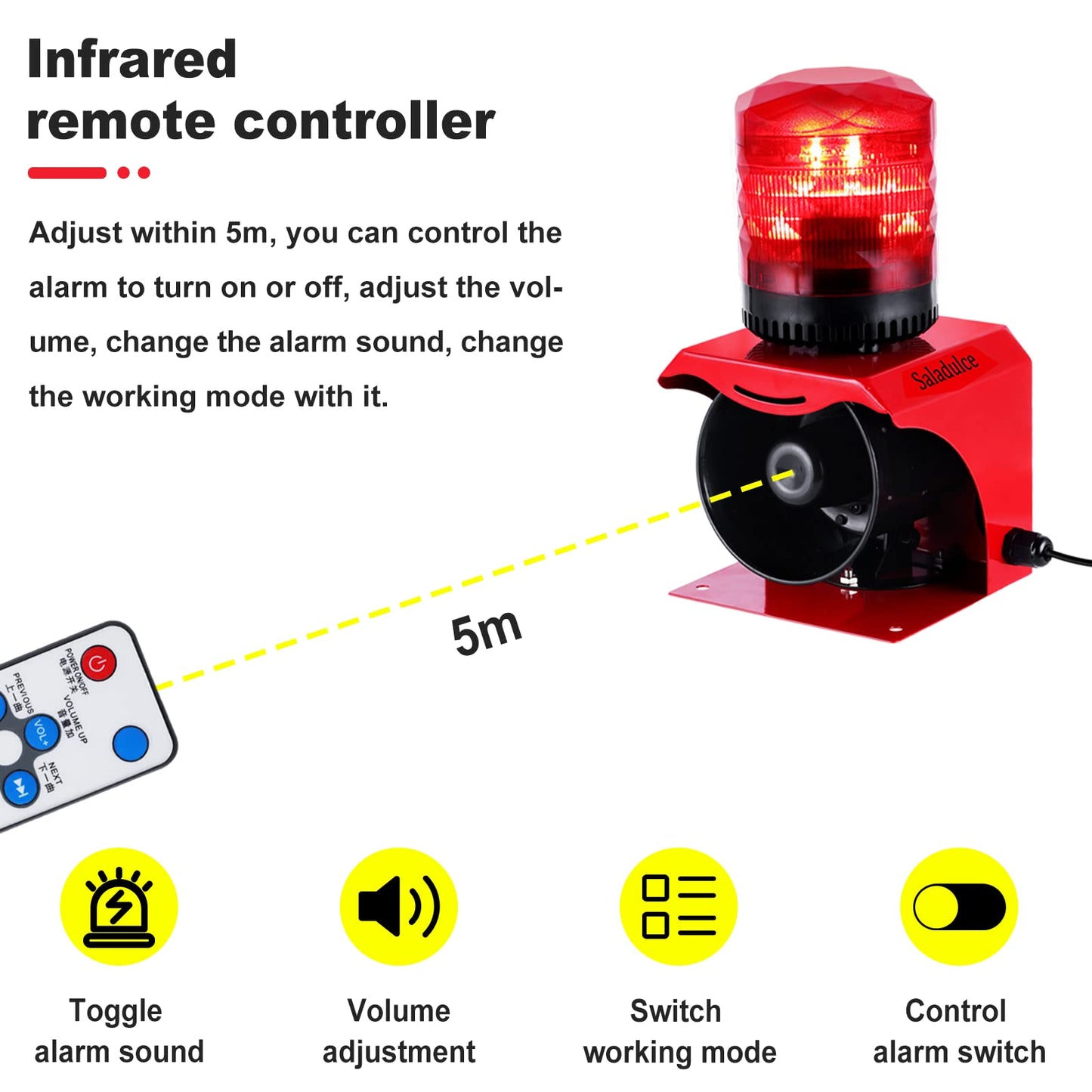 120dB Industrial Siren Alarm, IP65 Outdoor Sound and Light Alarm,, Adjustable Volume & Tone for Home, Office, Factory, Warehouse (Industrial, 12, V)