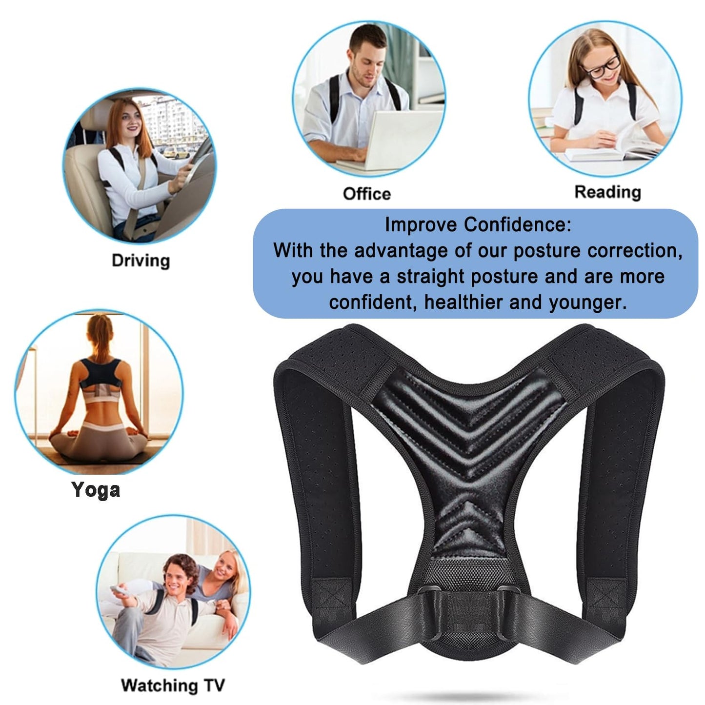 Posture Corrector, Back Brace for Women and Men, Adjustable Back Support, Shoulder Straightener for Improving Hunchback, Providing Pain Relief from Neck, Shoulder, and Upper Back - Black