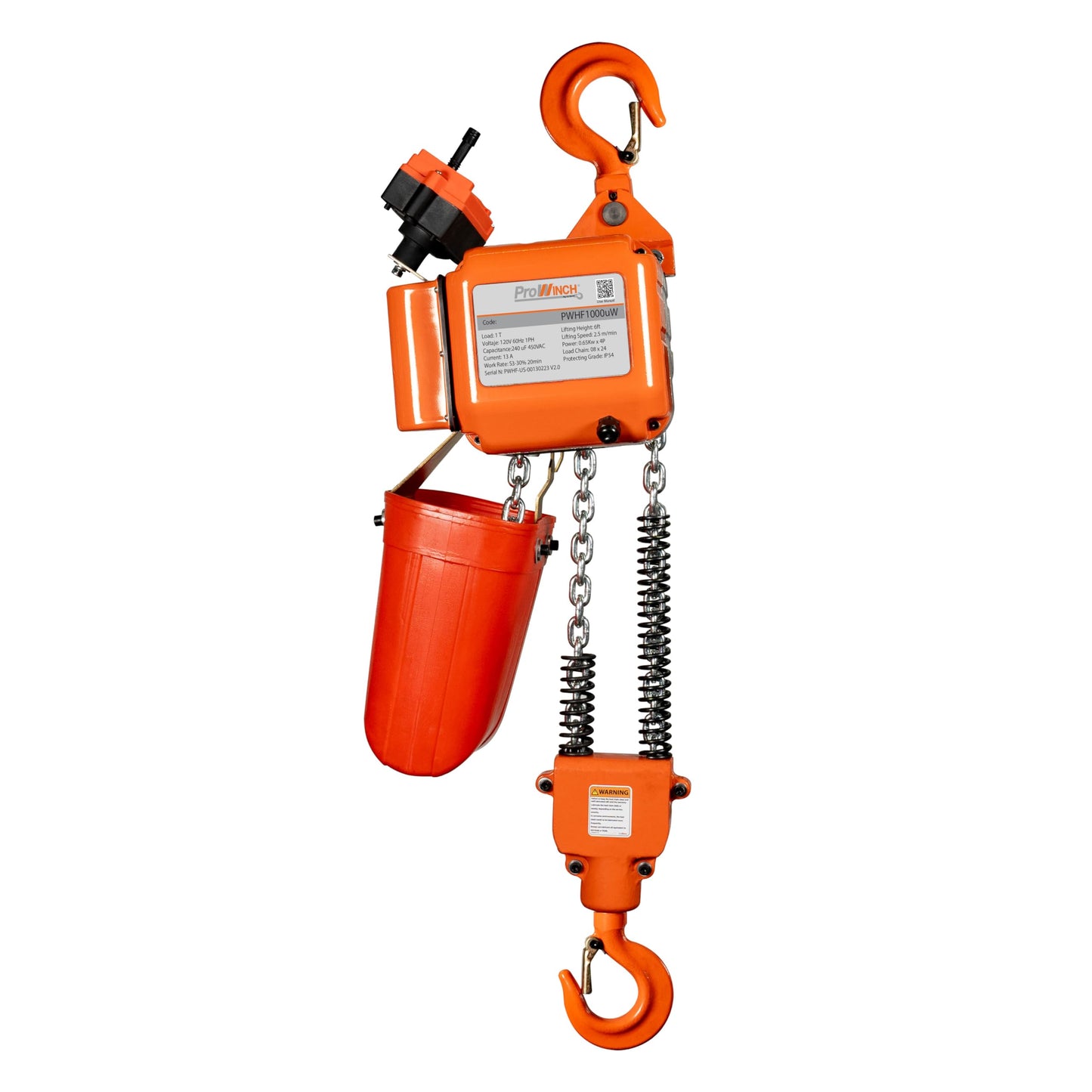 Prowinch 2200 lbs 1 Ton Electric Chain Hoist with Remote Control 110V- 20 ft Lifting Height, 1 Speed, Single Phase with G80 Chain, H2 Duty for Overhead Crane, Warehouse