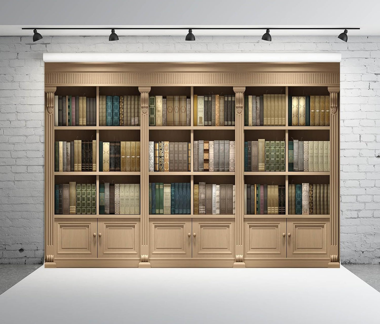 BELECO 8x6ft Fabric Vintage Wooden Bookshelf Backdrop Library Study Living Room Bookcase Books Background for Video