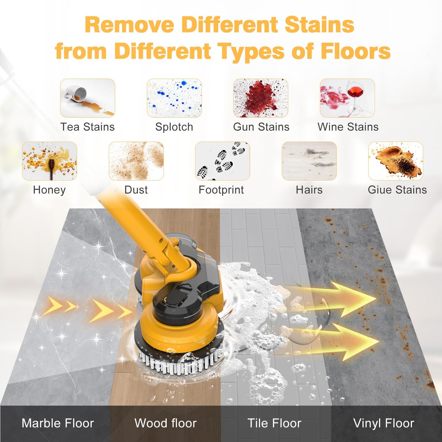 Cordless Electric Mop for Dewalt 20V Battery (NO Battery), 2 in 1 Spin Mop & Floor Scrubber Machine with LED Light & Water Spray, 800 RPM Electric Mops for Floor Cleaning, Hardwood,Tile (White)