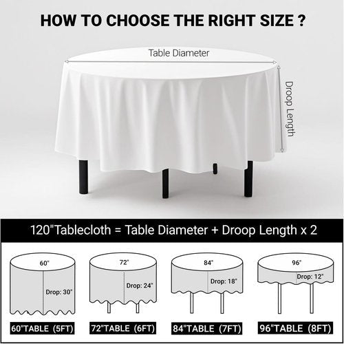 MRJ 6 Pack Round Tablecloth 120 Inch White Stain Resistant and Wrinkle Polyester Washable Table Clothes for Wedding Dining Birthday Events