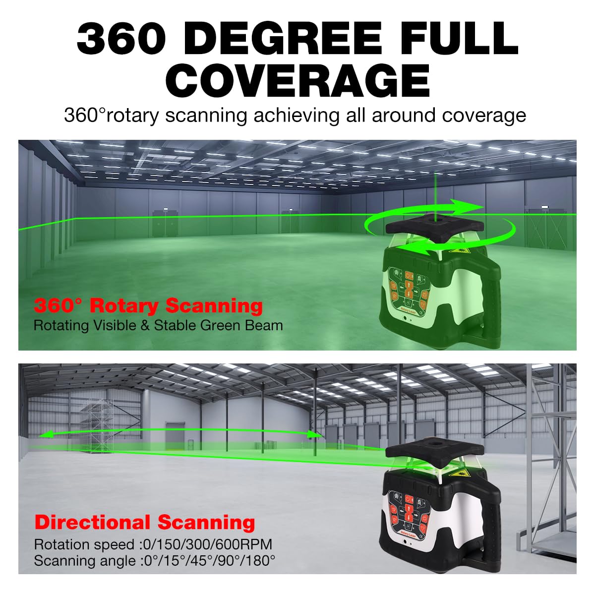 Mountlaser Rotary laser 360 Self Leveling,360 Degree Self Leveling Green Cross Line Laser, Target Plate,Laser Class: Class 2,Laser parameters<5mW