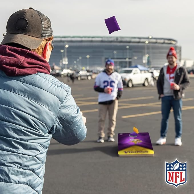NFL Football 2' x 4' Regulation Size Solid Wood Cornhole Set with Direct Print HD Team Graphics Great Gift for Any Football Fan! Bean Bag Toss Family Outdoor Game