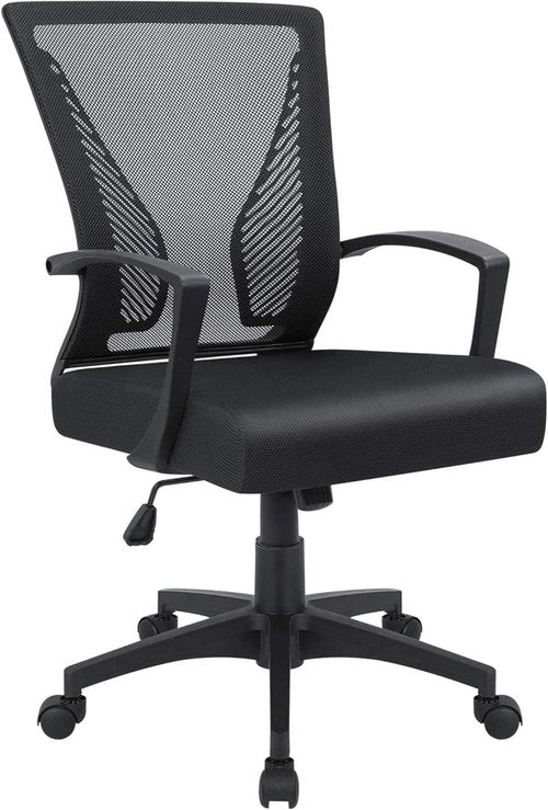 Furmax Ergonomic Office Chair - Mid Back Mesh Design with Lumbar Support & Armrests | Black
