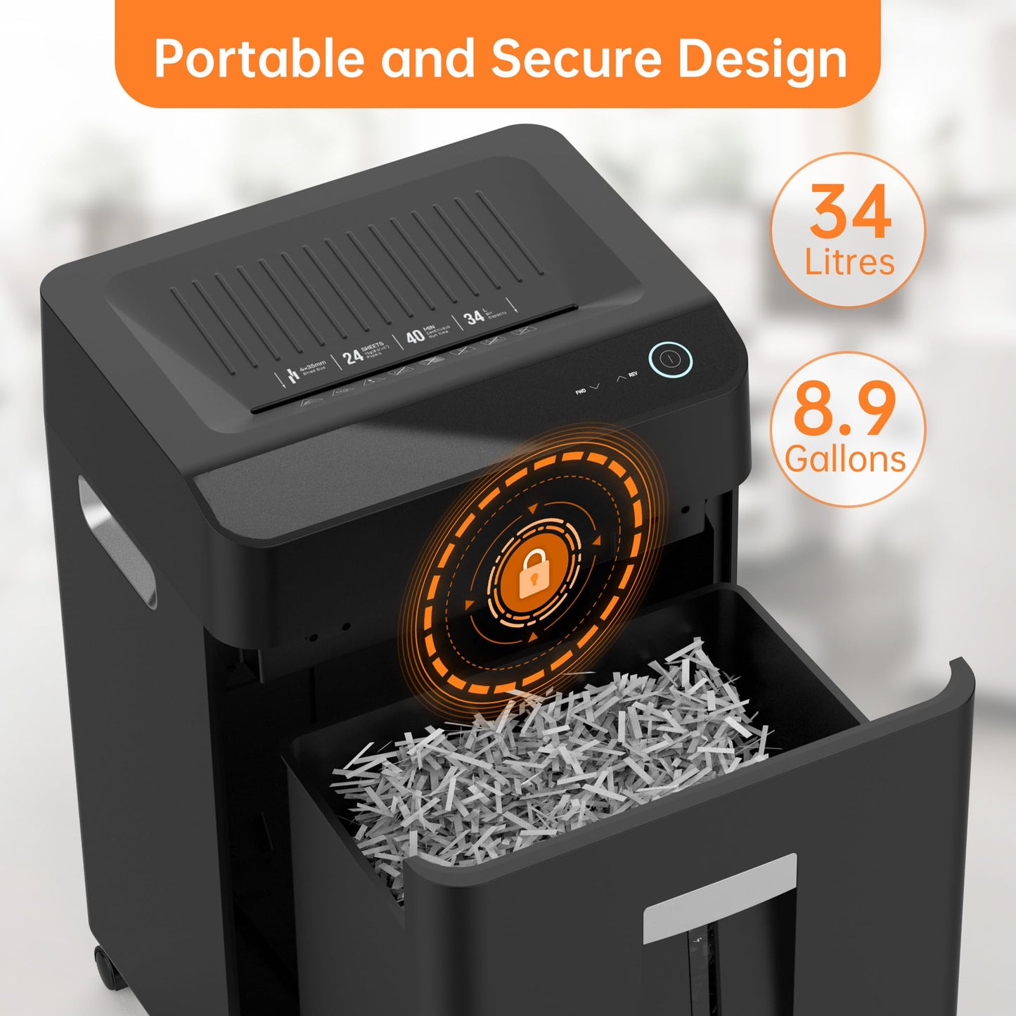Locksworth 24-Sheet Cross Cut Paper Shredder, 9 Gallon Heavy Duty Commercial Shredder for Home Office, P-5 High Security Shredders for Paper/CD/Credit Card/Staple/Clip, 40-Min Continuous Running Time