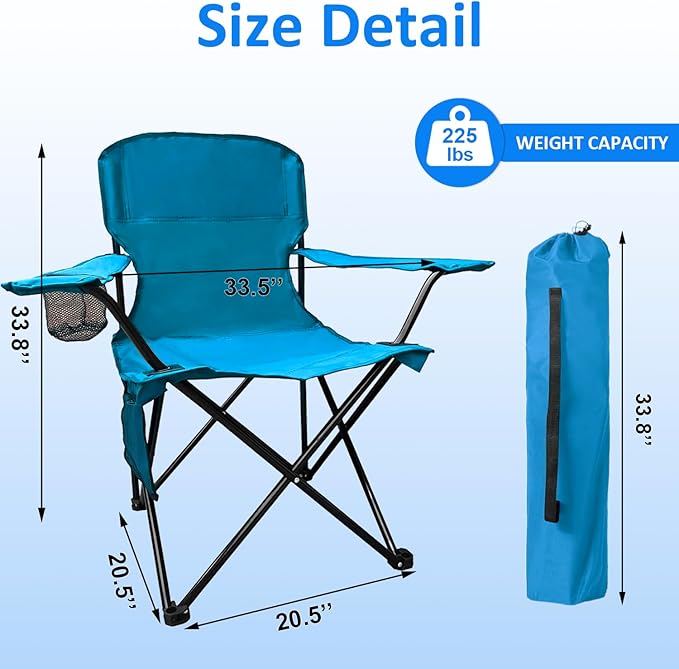 Folding Camping Chair, 225lb Capacity, Includes Cup Holder & Side Storage Bag, 5.5lbs Portable for Beach, Camping, Sport,Blue