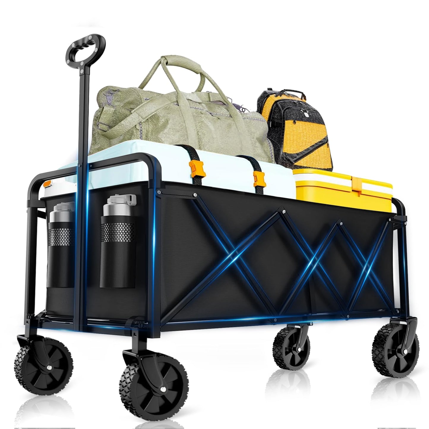 Collapsible Wagon with Wheels, 330 lbs Wagons Carts Foldable Wagon Cart, Carbon Steel Frame Structure, Lightweight Portable Folding Utility Grocery Shopping Cart for Grocery Sports Garden Camping