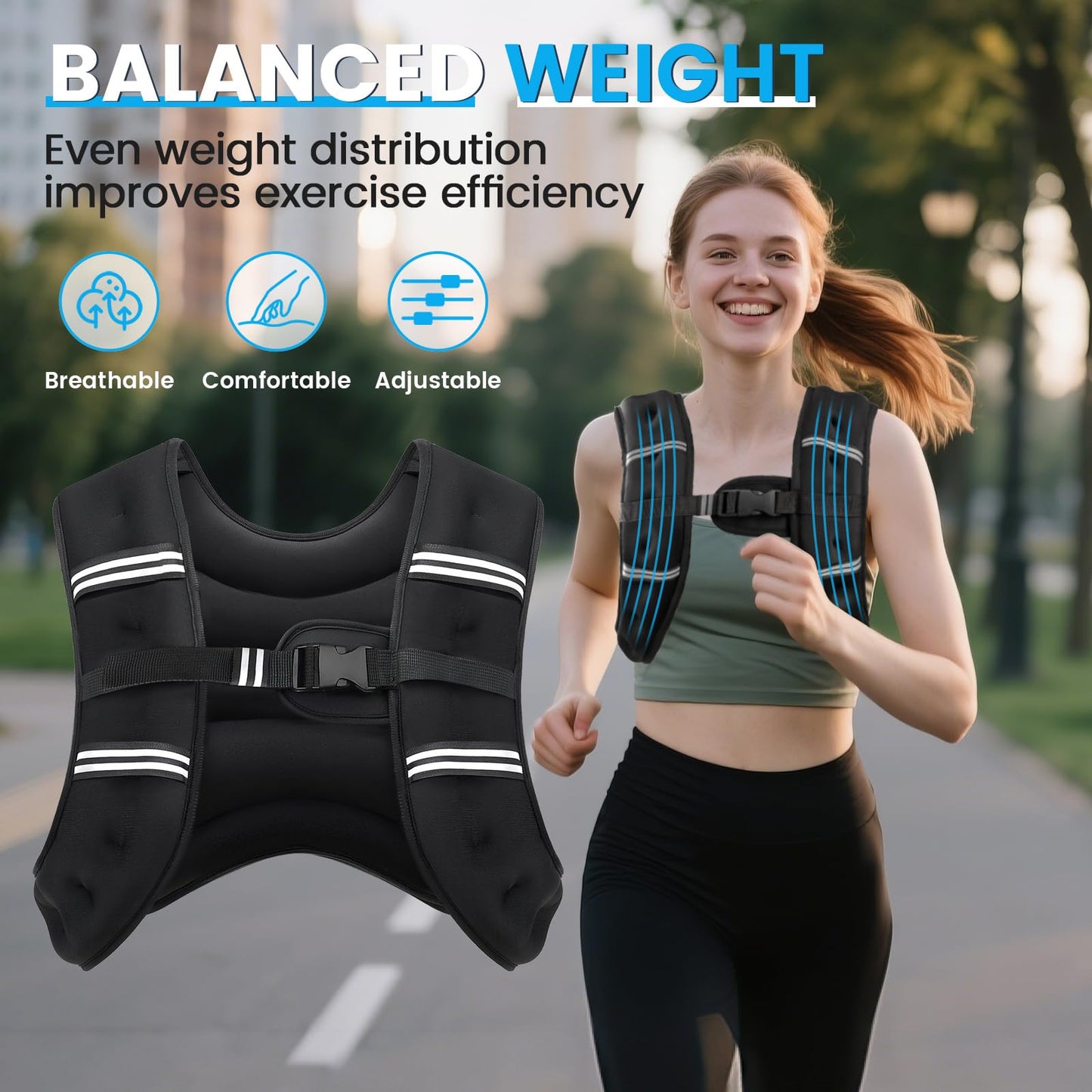 Ragebby Weighted Vest, 8lb for Men, Women with Reflective Stripe, Weight Vests Adjustable for Workout, Strength Training, Running, Fitness, Muscle Building, Weight Loss