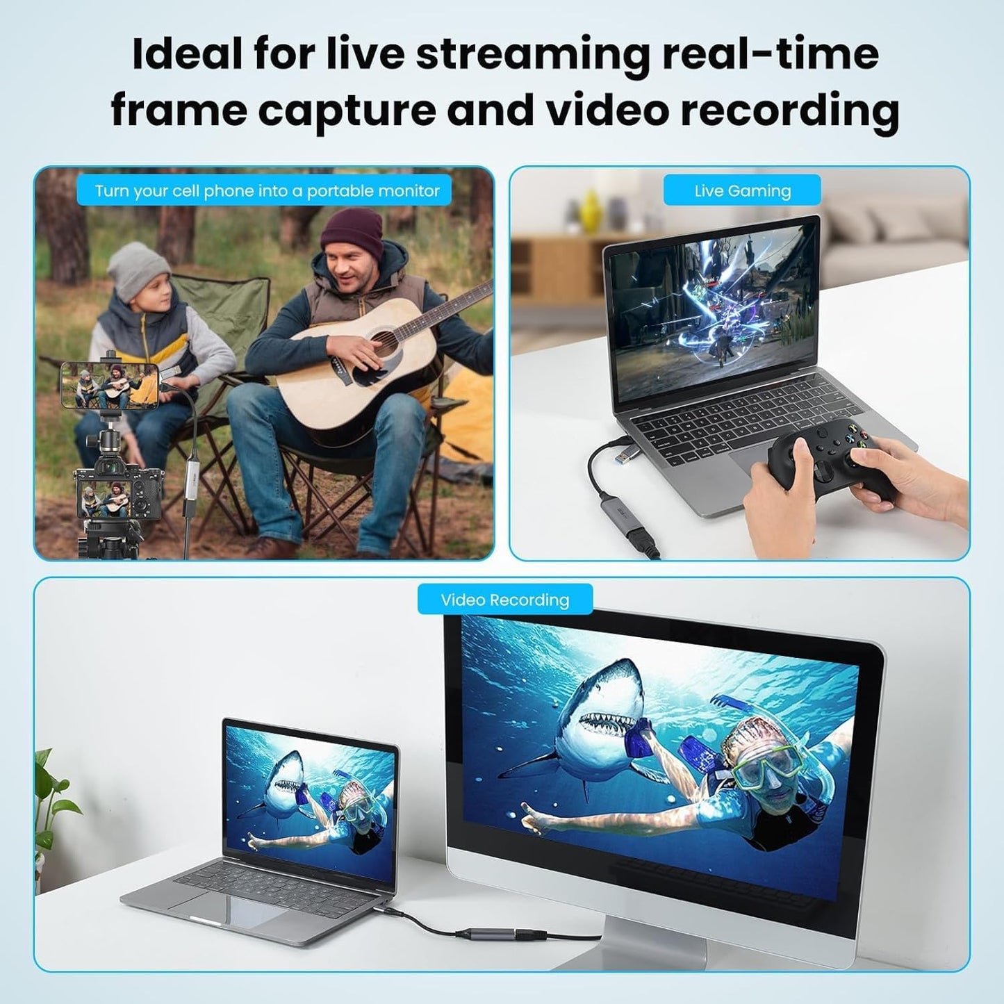 ELUTENG 4K 1080P Video Capture Card, HDMI to USB-A/USB-C Video Recording Card for Gaming, Video Streaming, Conference