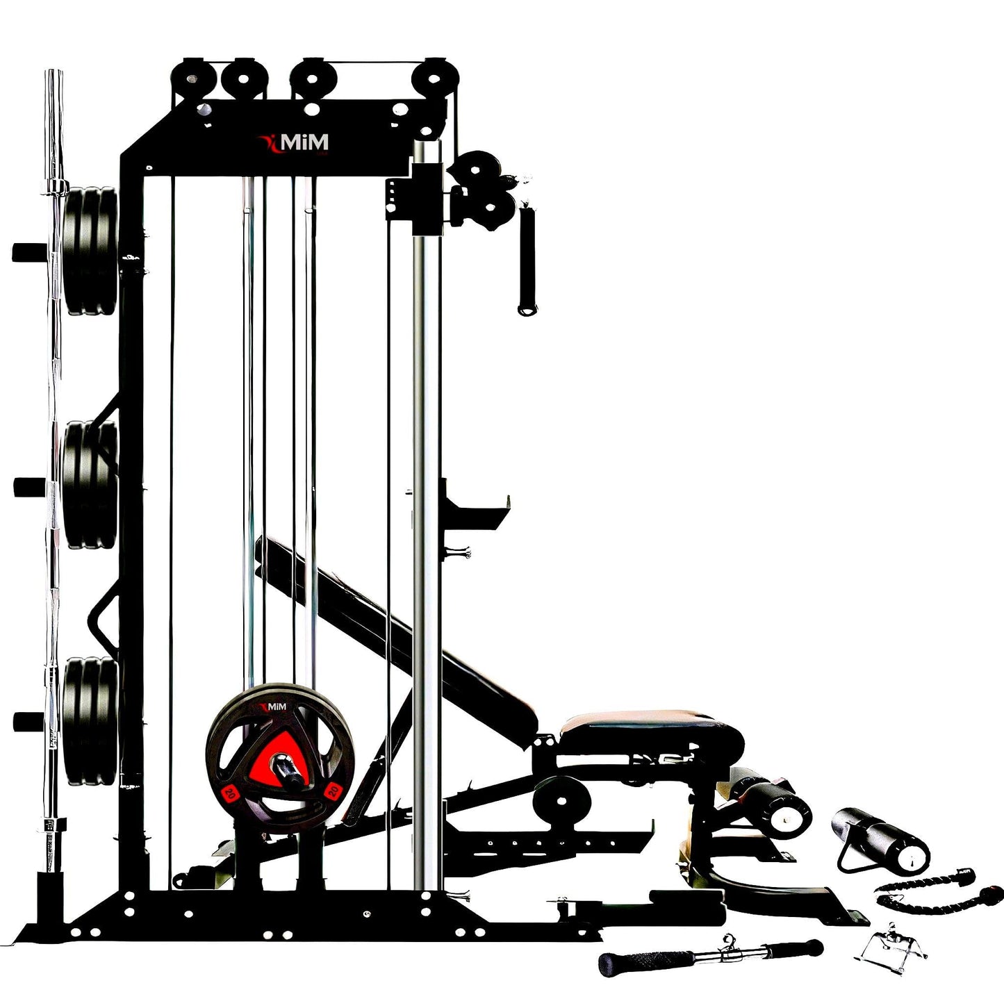 MiM USA Pro Master, All in One Home Gym, Smith Machine & Functional Trainer, 2000LB Capacity, W/ Adjustable Bench, Arm Curl & Complete Attachment