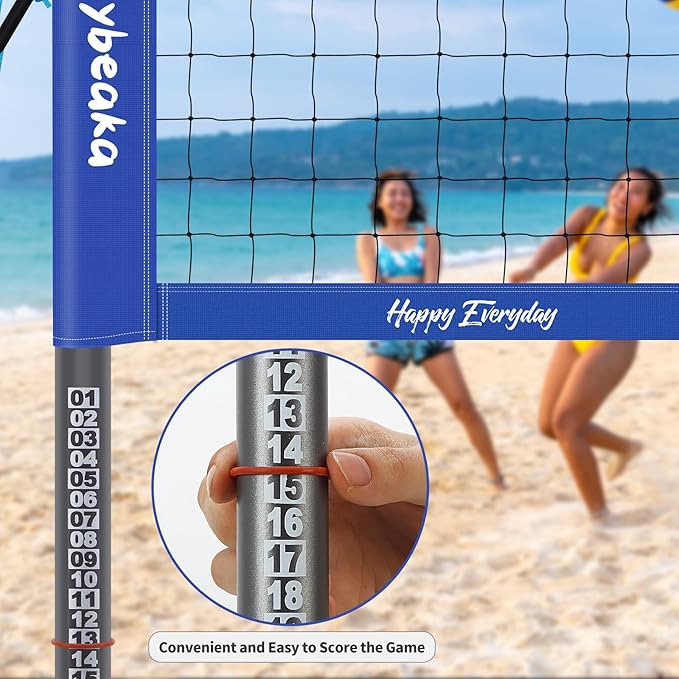 Outdoor Portable Volleyball Net Set for Backyard Beach with Adjustable Heavy Duty Poles, Durable Net, PU Volleyball & Pump, Carry Bag