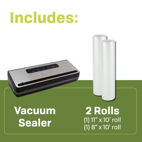 Nesco Preserve Plus Vacuum Sealer | Dry & Moist Modes | Built-in Bag Cutter & Roll Storage | 11.8" Seal Width | Includes 2 Rolls