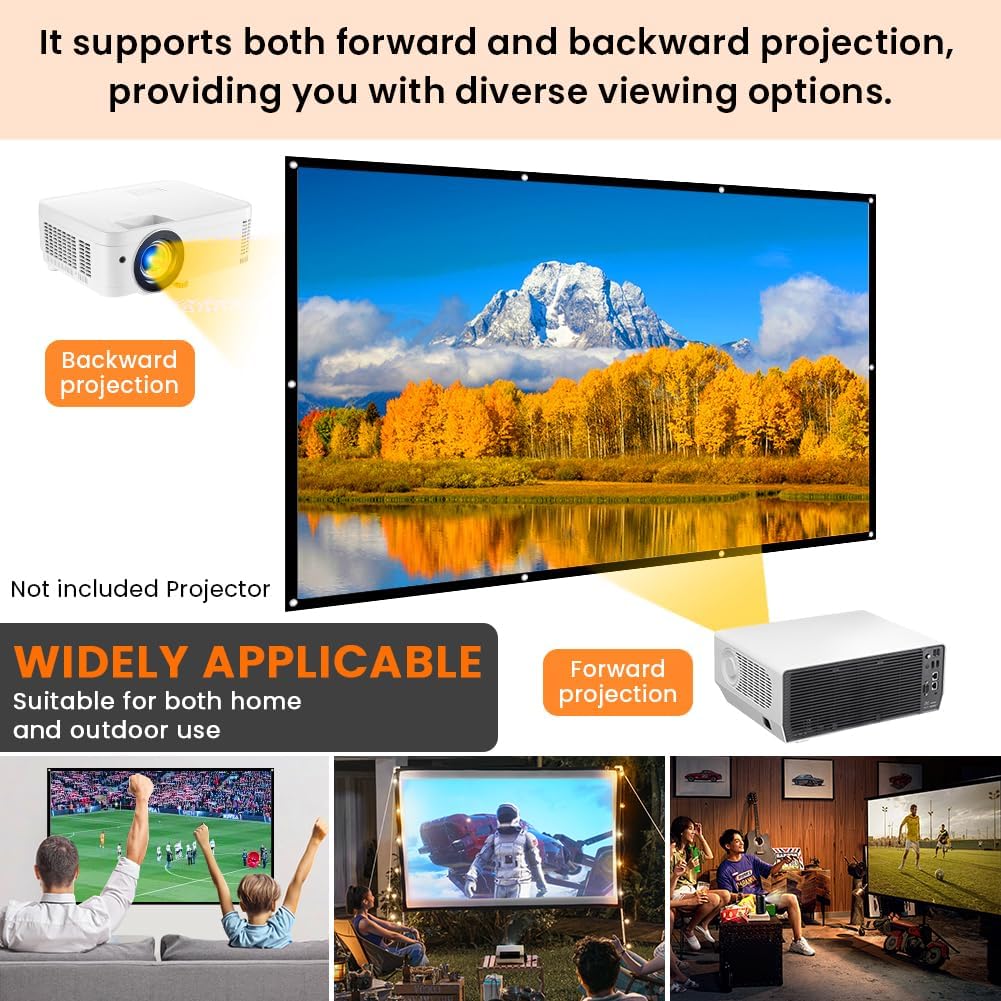 StepOK 16:9 60"|72"|84"|100"|120"|150" (72 inch Projector Screen, White Projector Screen, No Crease Home Theater