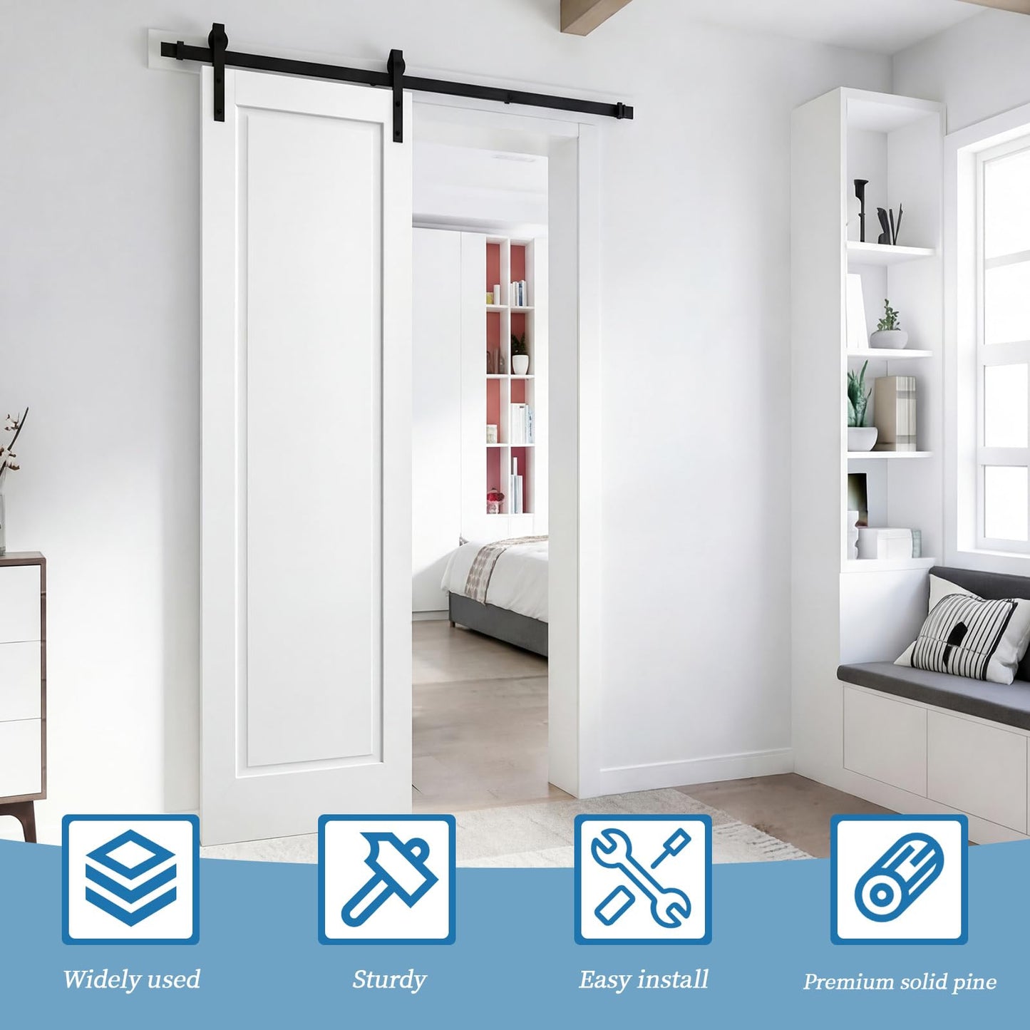 Maasechs 80 x 18 Inch Slab Interior Prehung Door, French Solid Pine Core Door, Pre-Assembled Slab Shaker, Thick 1-3/8in for Pantry, Closet, Cabinet, Bedroom, Laundry, Barn Doors, 1 Panel, White