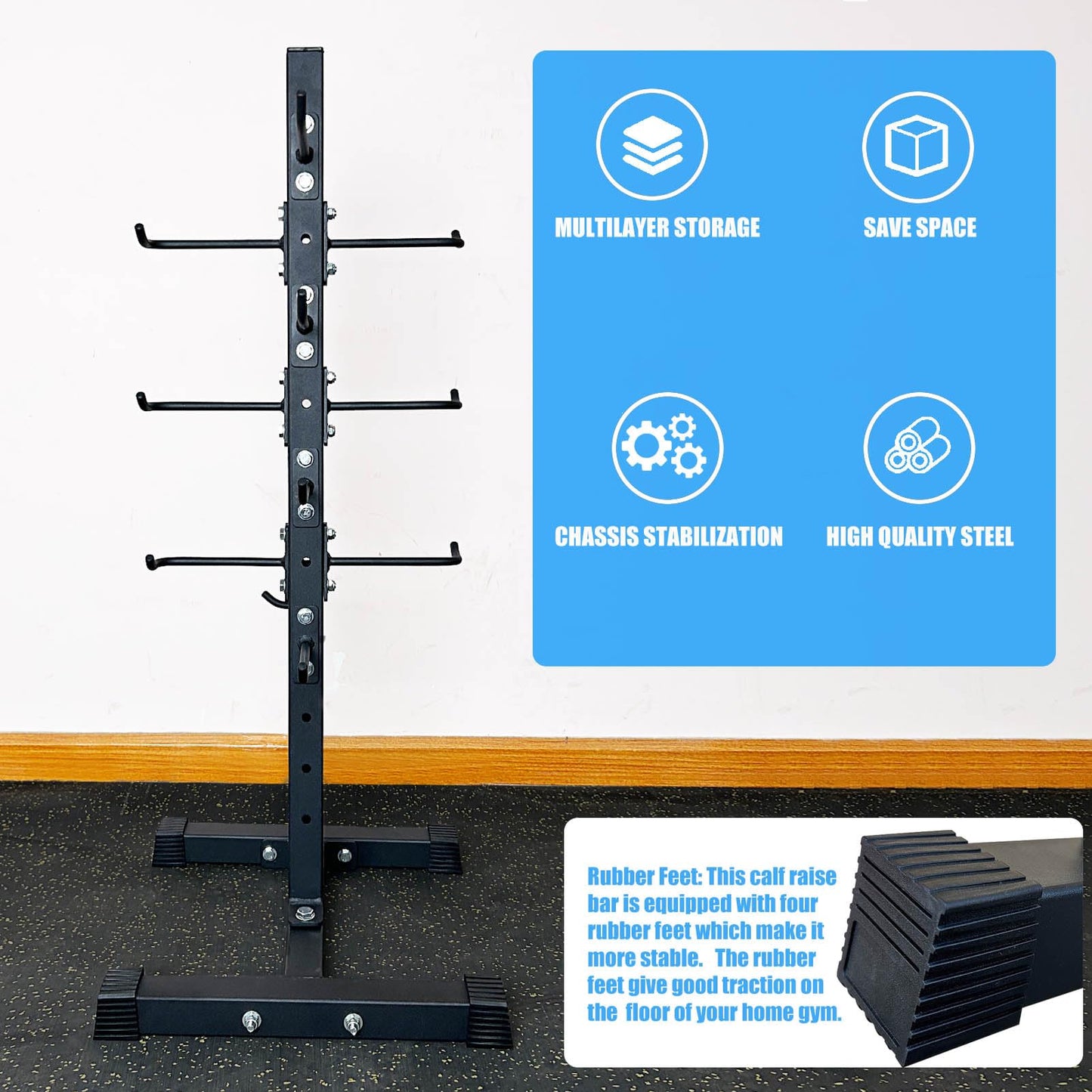 BLUSLM Cable Attachment Rack for Lat Pull Down Bar, Heavy Duty Steel Lat Bar Organizer, Gym Storage Rack for LAT Pulldown Attachments