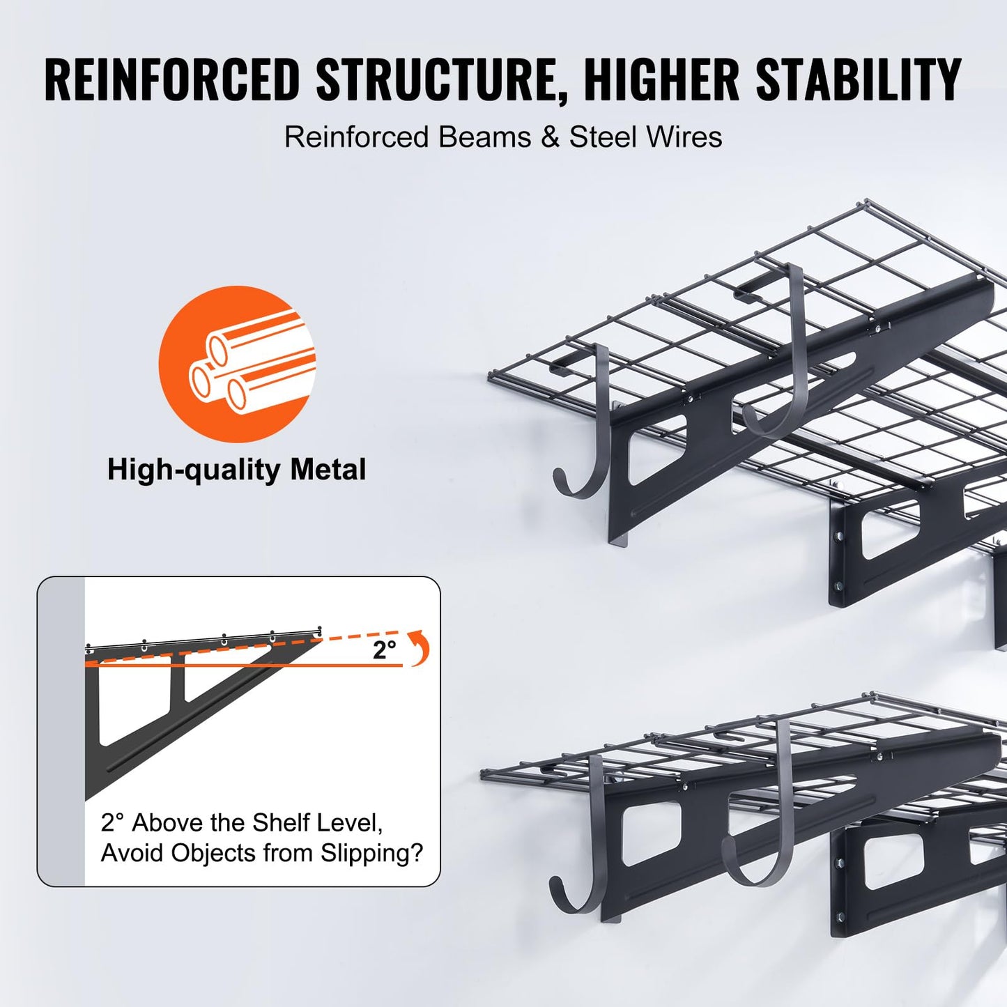 VEVOR 2 x 6 ft Garage Shelving Wall Mounted, 2 Pack Heavy Duty Wall Shelves 1000lbs Capacity, Garage Storage Rack Floating Shelves for Shop, Shed, Storage
