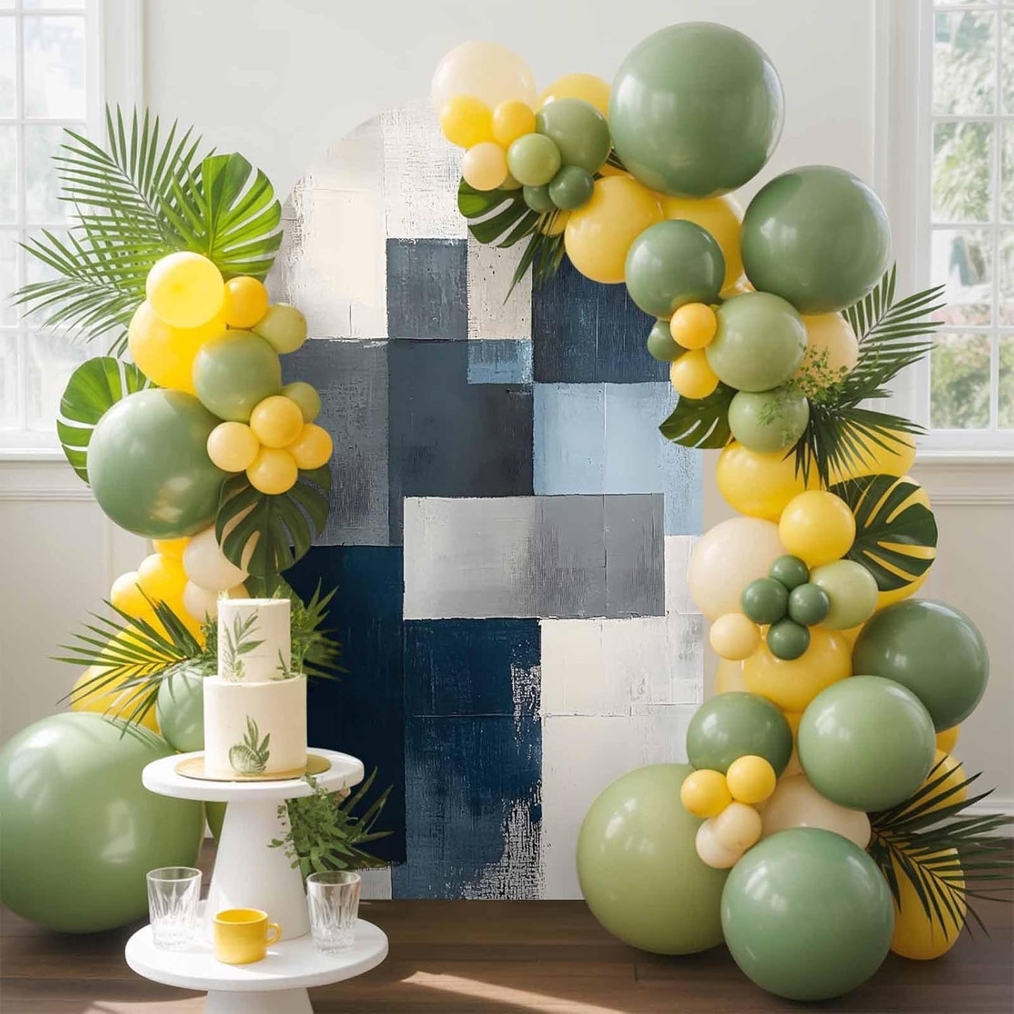 Jnbasdffb 7.2 Blue Gray Beige Wedding Arch Cover,Stretchy Spandex Arch Backdrop Stand Covers FT,Retro Abstract