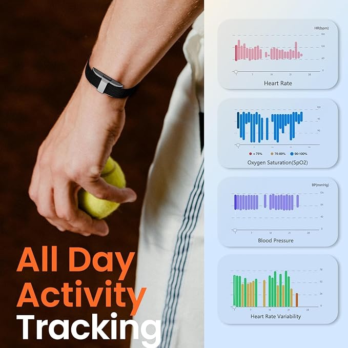 Smart Health Wristband, Screenless Smart Bracelet, Pedometer, Wearable Activity and Fitness Tracker, Free App, IP68 Waterproof (Silver)