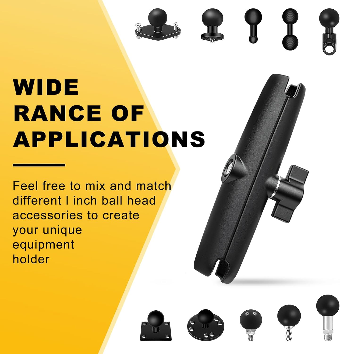 fccairms 1" 360 Metal Double Socket Arm Compatible RAM Mount Arm, Double Ball Adapter, Rotation, Extension Rod