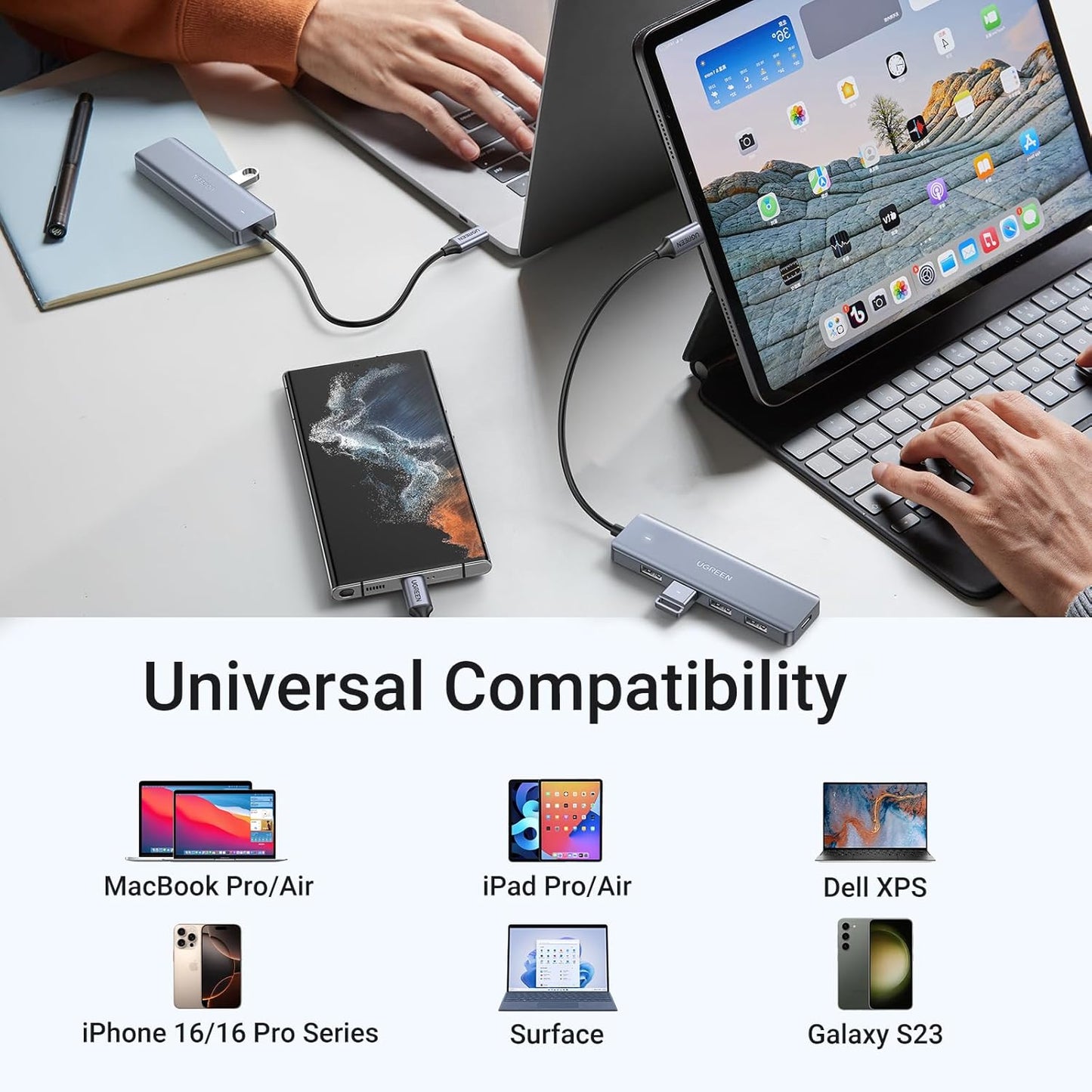 UGREEN 4 3.0 M4, S23, 0.5FT USB C to USB A Hub with USB for Laptop, MacBook Pro/Air, Mac mini iMac, iPad Pro