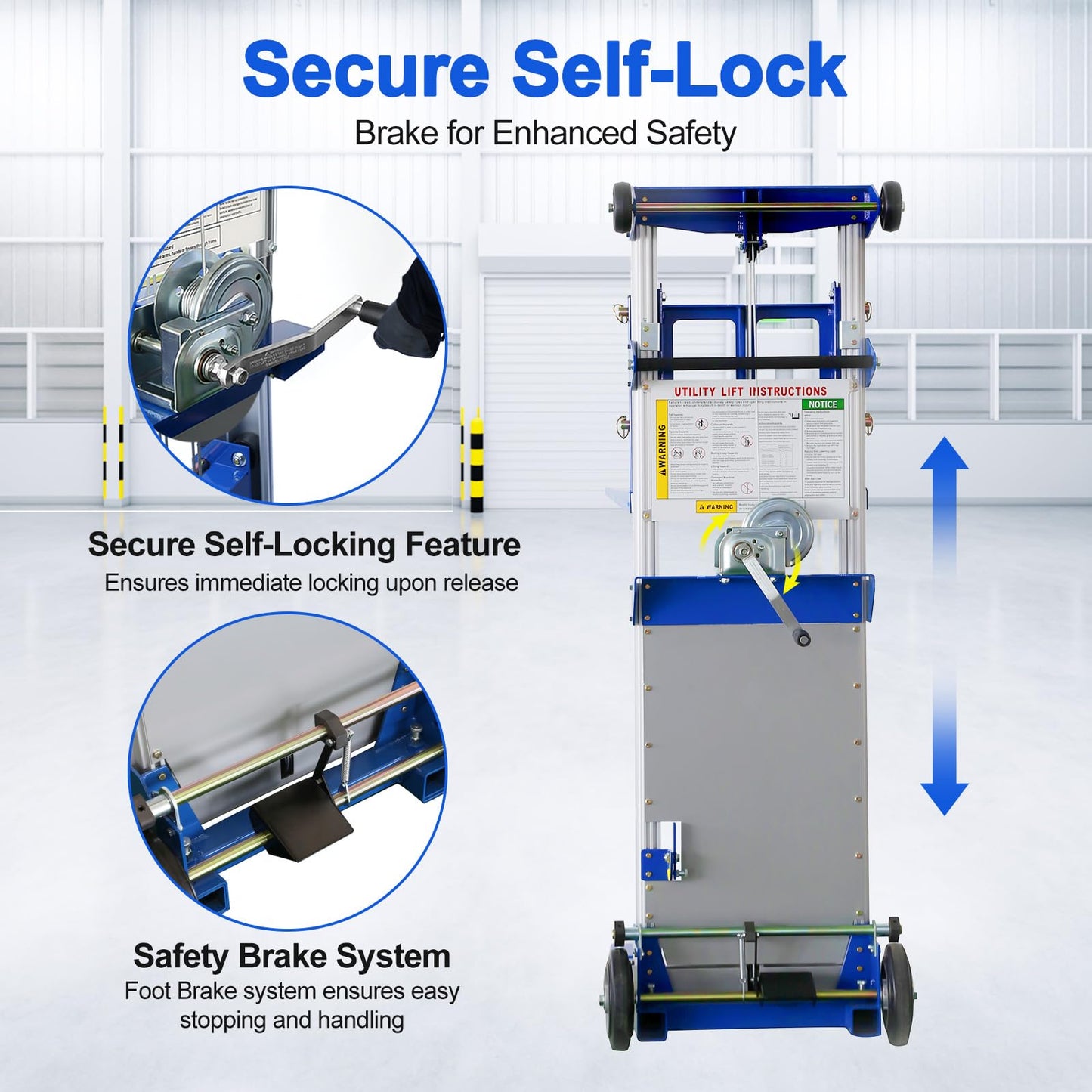 ELOMBR 400 lbs Material Lift Winch Stacker, 122" Lift Height, Fixed Straddle Hand Winch Lift Truck, Material Lifts for Warehouse, Factory, Library, 34.60"L x 24.80"W