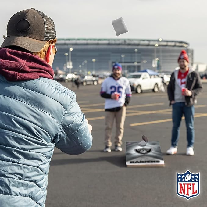 NFL Football 2' x 4' Regulation Size Solid Wood Cornhole Set with Direct Print HD Team Graphics Great Gift for Any Football Fan! Bean Bag Toss Family Outdoor Game