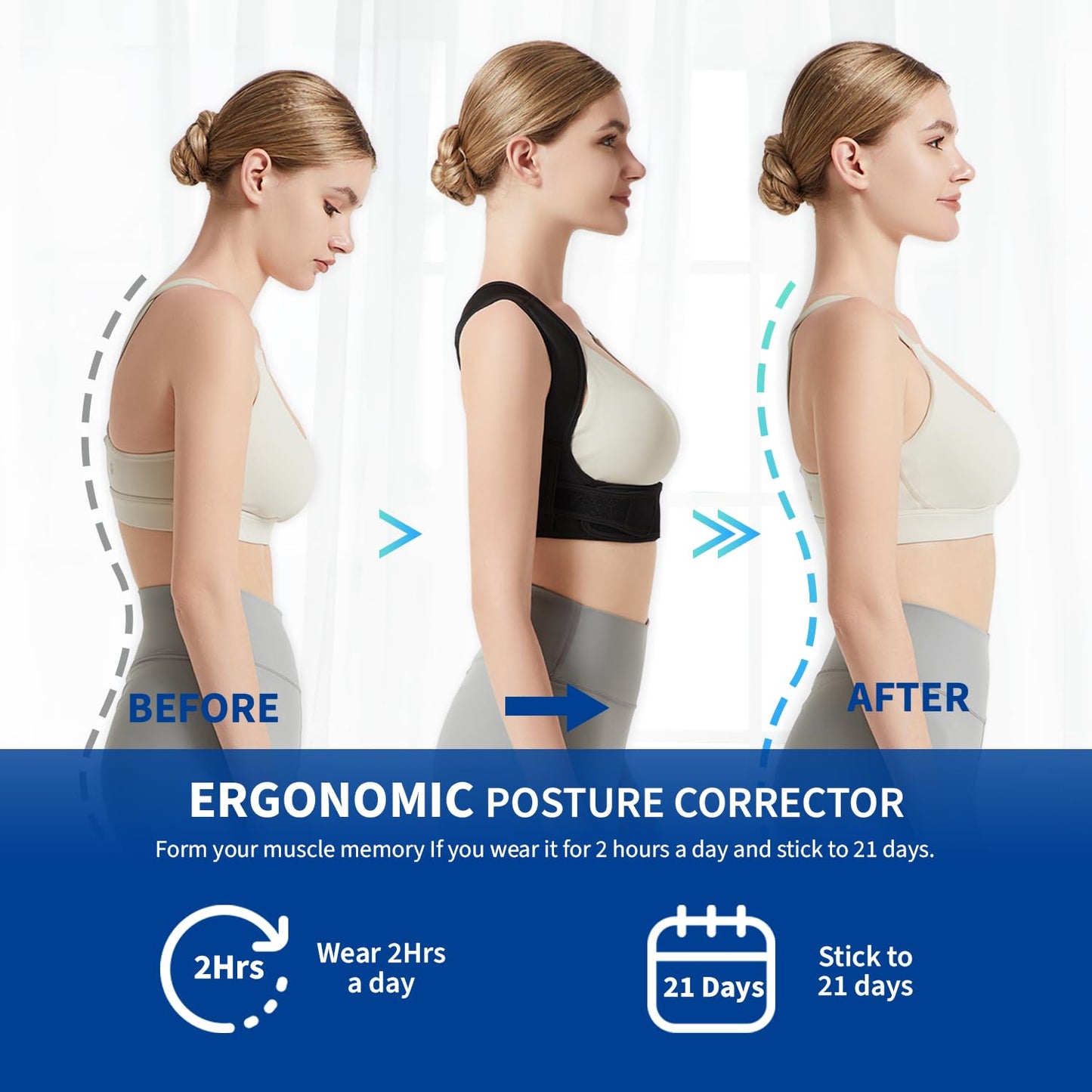 JMPOSE Posture Corrector for Back Support: Adjustable Shoulder Posture Brace for Men and Women (Black, Large/X-Large)