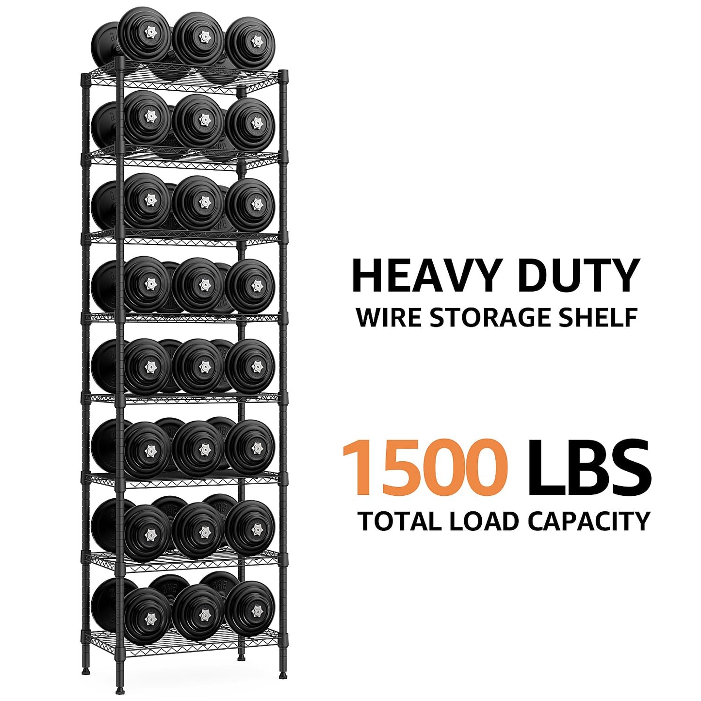 M MZG 8 Tier 2000 lbs Storage Rack Metal Wire Shelving Unit, Storage Standing Shelf Organizer for Laundry Bathroom Kitchen Pantry Closet Garage Basement Utility Room, Black 13.8" D x 23.6" W x 79.5" H