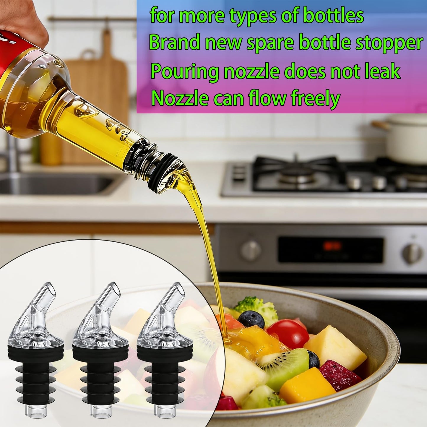 Pour Spout for Torani Sugar-Free Syrup 25.4 Fl Oz Bottle，Pourers for Large small Torani Sugar-Free Syrup。Leak-Proof,4-piece Large small + 8 Black Lid Caps (Black, 4)