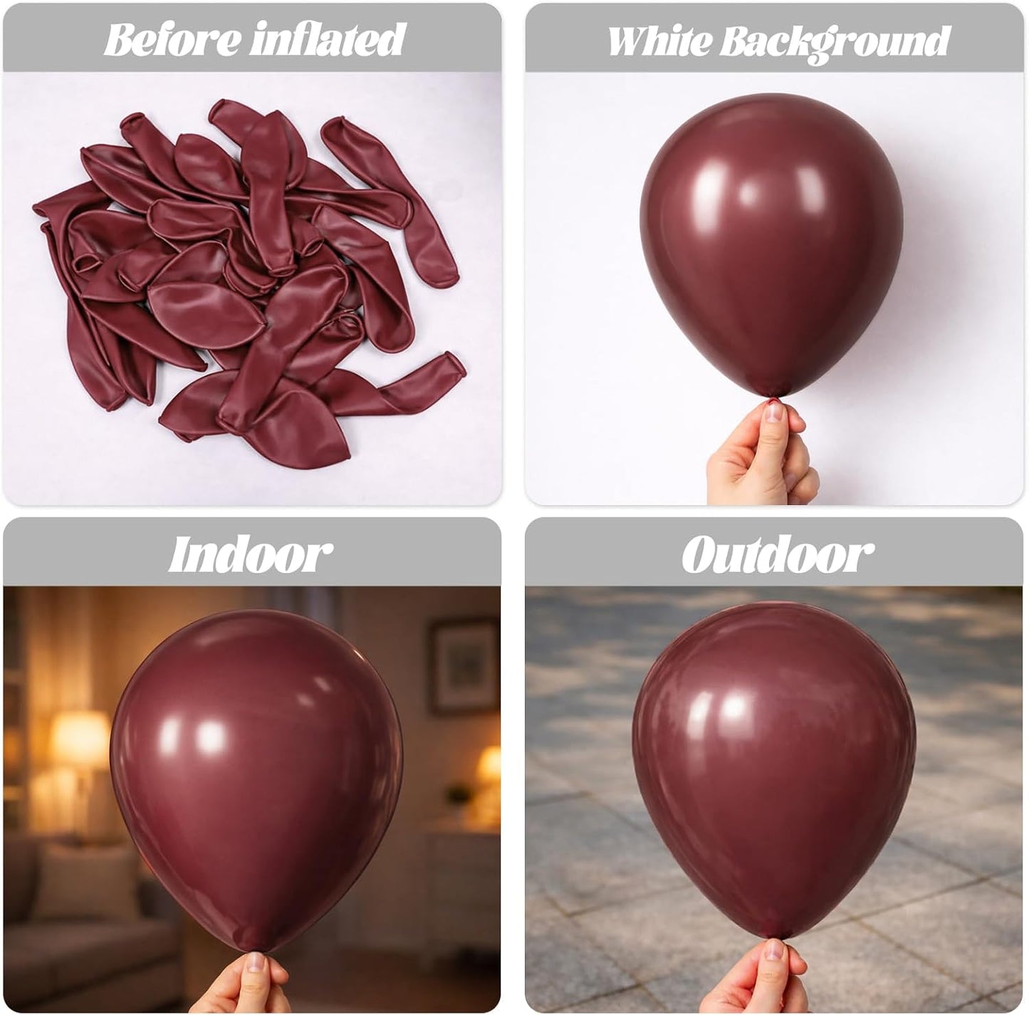 Voircoloria Burgundy Balloons - 110pcs 12-Inch Maroon Latex for Weddings, Birthdays & Celebrations
