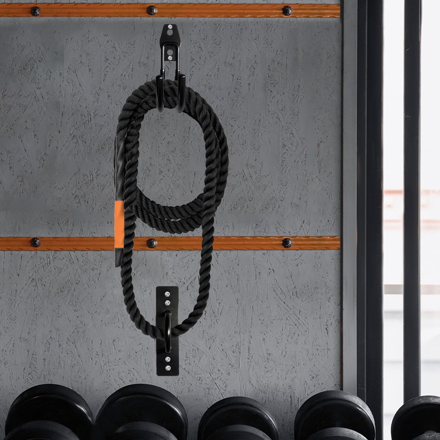 Mibcocny Battle Rope Anchor Kit Wall Mount, Set With Workout Wall Anchor And Rope Hook For 5-30 Feet, 1-1.5" Battle Ropes For Home Gym, Battle Rope Wall Mount Holder, Heavy Duty Gym Storage Rack