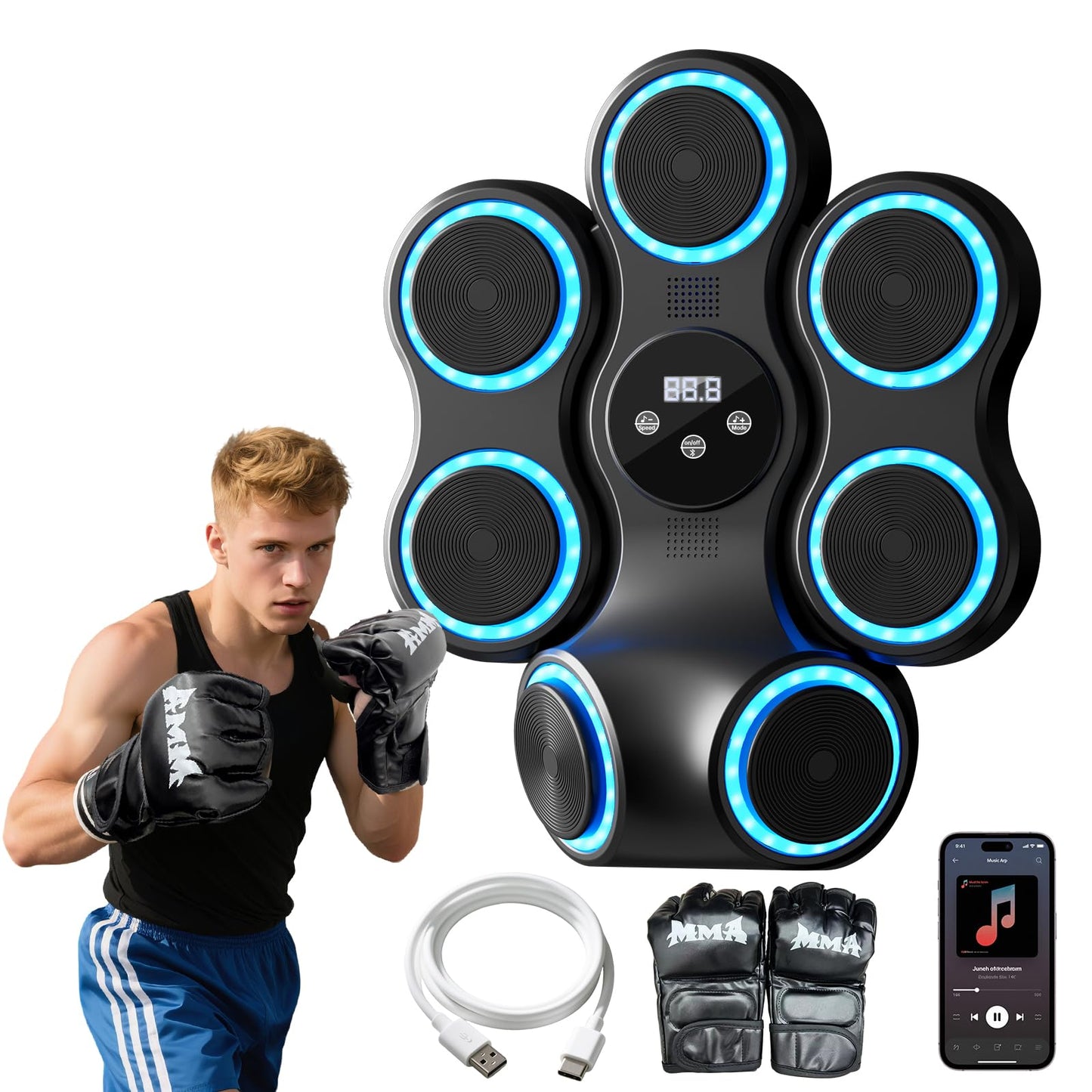 Music Boxing Machine for Adults Kids Interactive Punching Trainer with Boxing Gloves, Large Size Wall Mounted Electronic Boxing Target (Large)