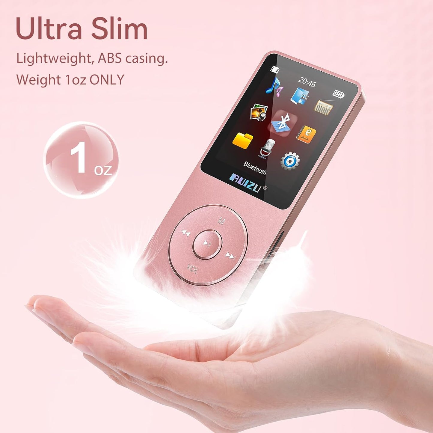 RUIZU 64GB MP3 5.3, 1.8" 80H 128GB Player with Bluetooth Screen Portable Music Player, FM Radio, Voice Recording