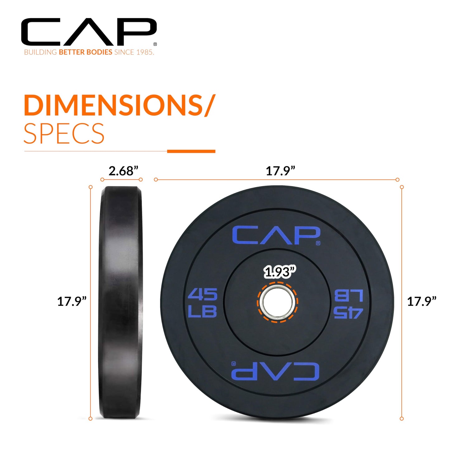 CAP Barbell Economy Olympic Bumper Plate with Blue Logo, Black, 45 lb Single