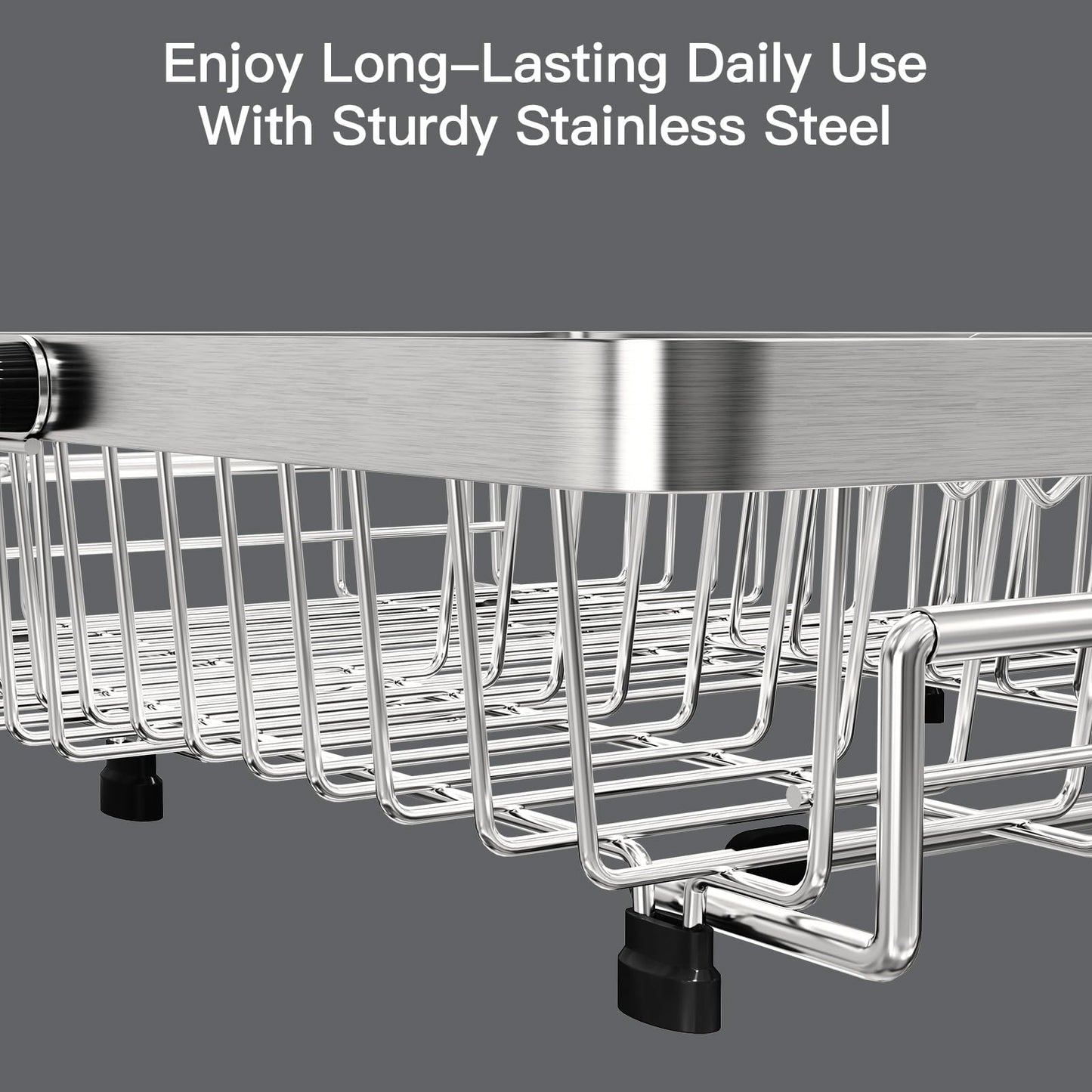 MAJALiS Dish Drying Rack Over The Sink, Expandable Stainless Steel Dish Drainer for Small Kitchen Counter Space Saving, RV Compact Plate Strainer In Silver Metal with Hanging Adjustable Utensil Holder